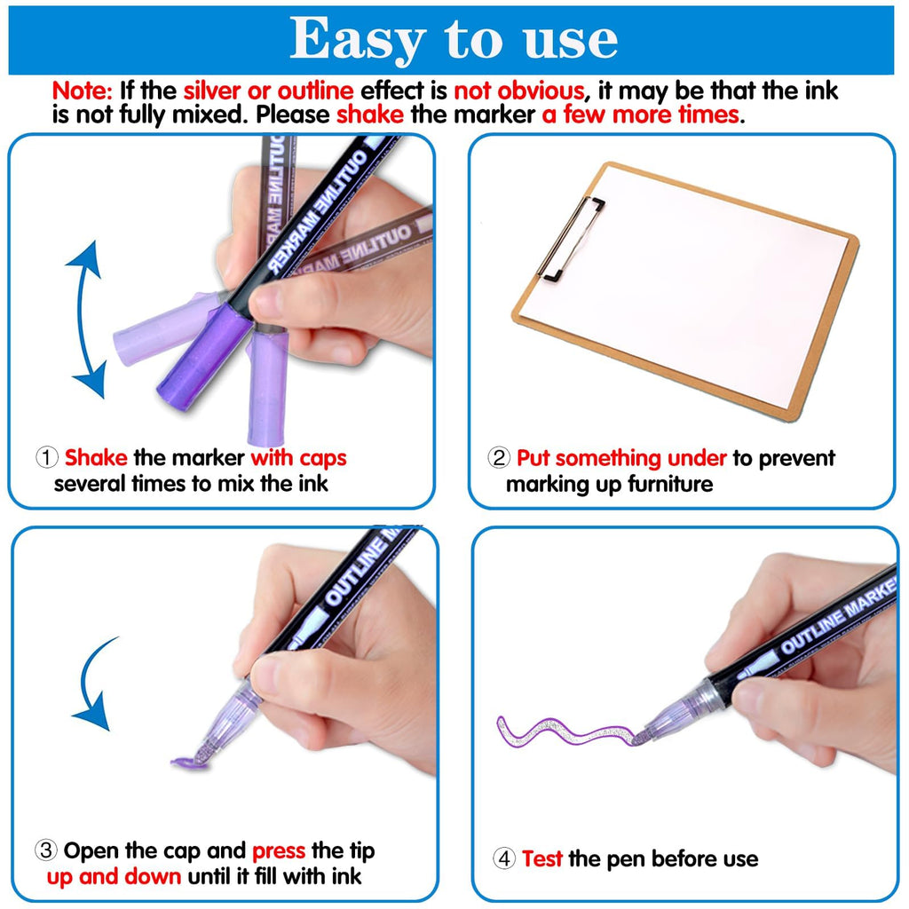 Glitter Markers Self Outline Pens Metallic: 12 Shimmer Tween Teen Girl Gifts Trendy Stuff,Drawing Art Supplies Kids 6-8 9-12 10-12,Arts Crafts Kids Ages 8-12 Year Old,Cute Cool Fun Crafts Girls 8-12