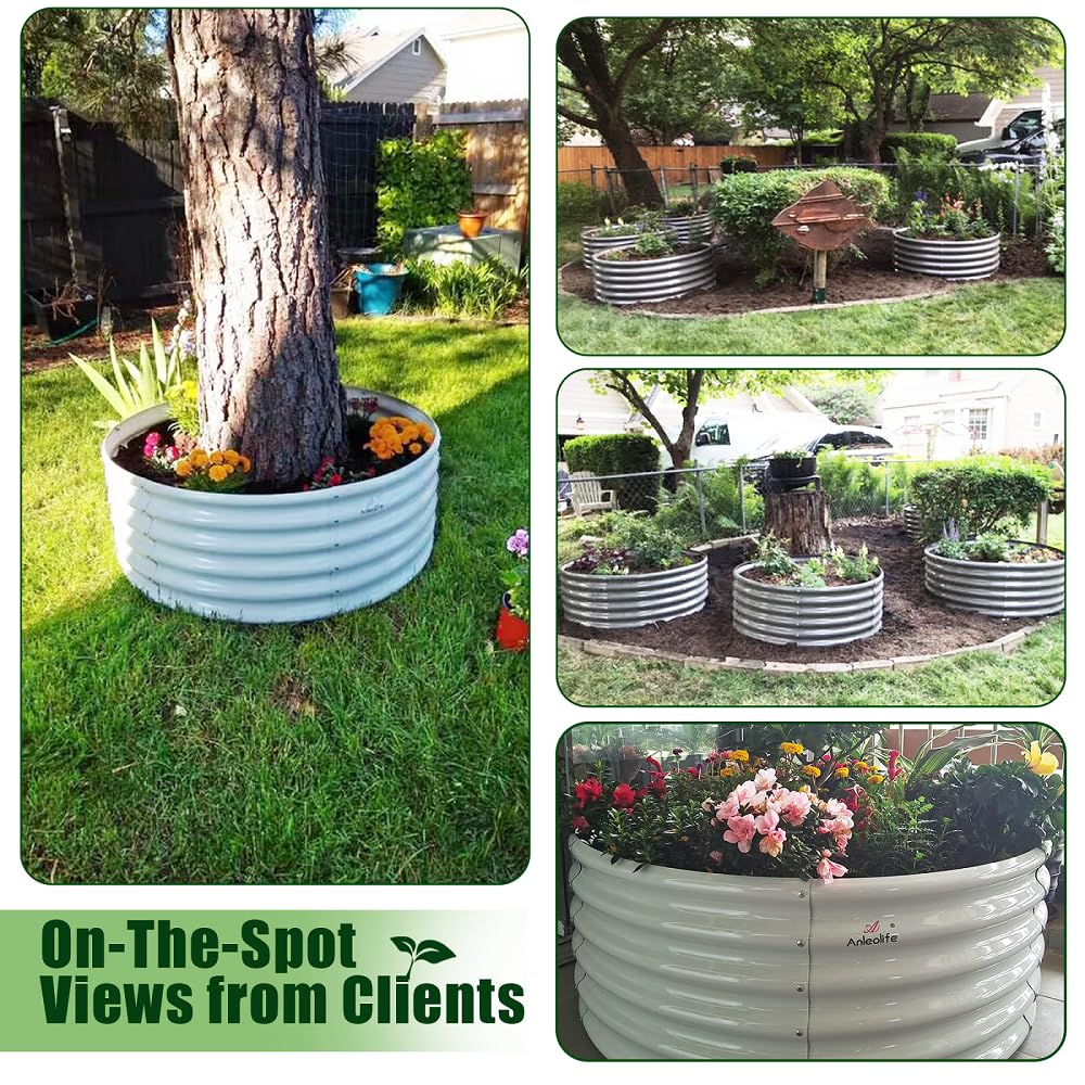 A ANLEOLIFE 2-Pack 3ft x 24” Tall Galvanized Raised Garden Beds Outdoor, Round Metal Planter Box for Planting Vegetables Flowers Herb, Anti-Rust & Easy-Setup, Quartz Grey