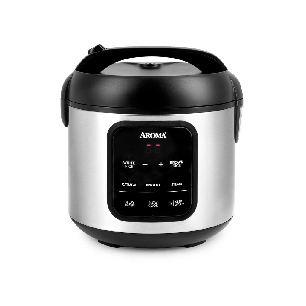 AROMA Digital Rice Cooker, 4-Cup (Uncooked) / 8-Cup (Cooked), 2 Qt, Steamer, Multicooker, Slow Cooker, Oatmeal Cooker, Auto Keep Warm, Stainless Steel Exterior