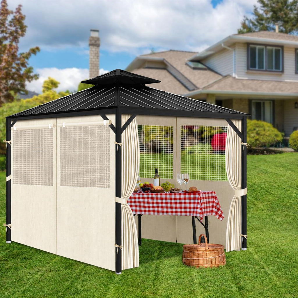 Gazebo Privacy Curtains 10' x 10' with Mosquito Windows, 4-Panels Side Wall with Zipper Universal Replacement for Patio, Outdoor Canopy, Garden and Backyard, Gray (Curtain Only)
