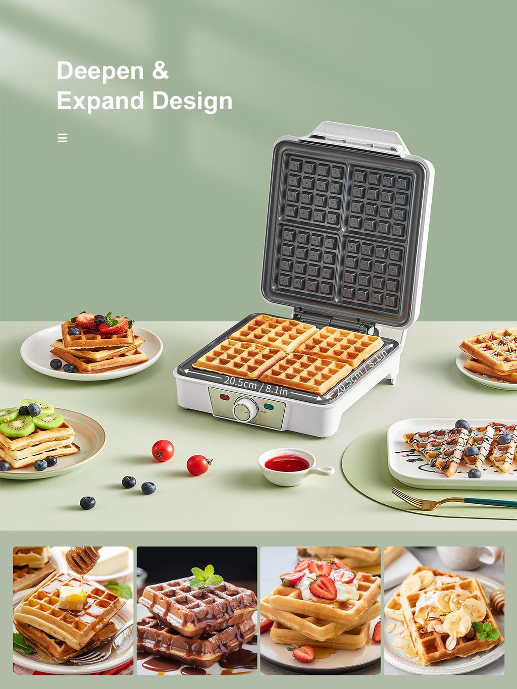 Belgian Waffle Maker 4 Slices, 1200W Waffle Iron, Anti-Overflow Waffle Iron with Browning Knob, Nonstick Plates, Indicator Lights, Silver/Black (Black, Silver)
