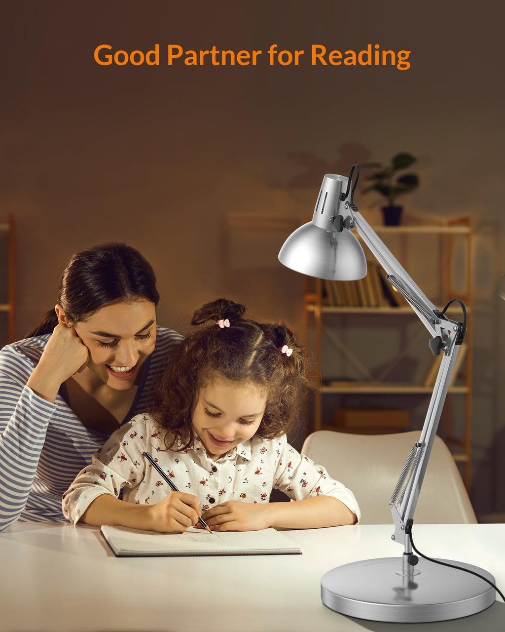 LEPOWER Metal Desk Lamp, Adjustable Goose Neck Architect Table Lamp with On/Off Switch, Swing Arm Desk Lamp with Clamp, Eye-Caring Reading Lamp for Bedroom, Study Room &Office (Sandy Black)