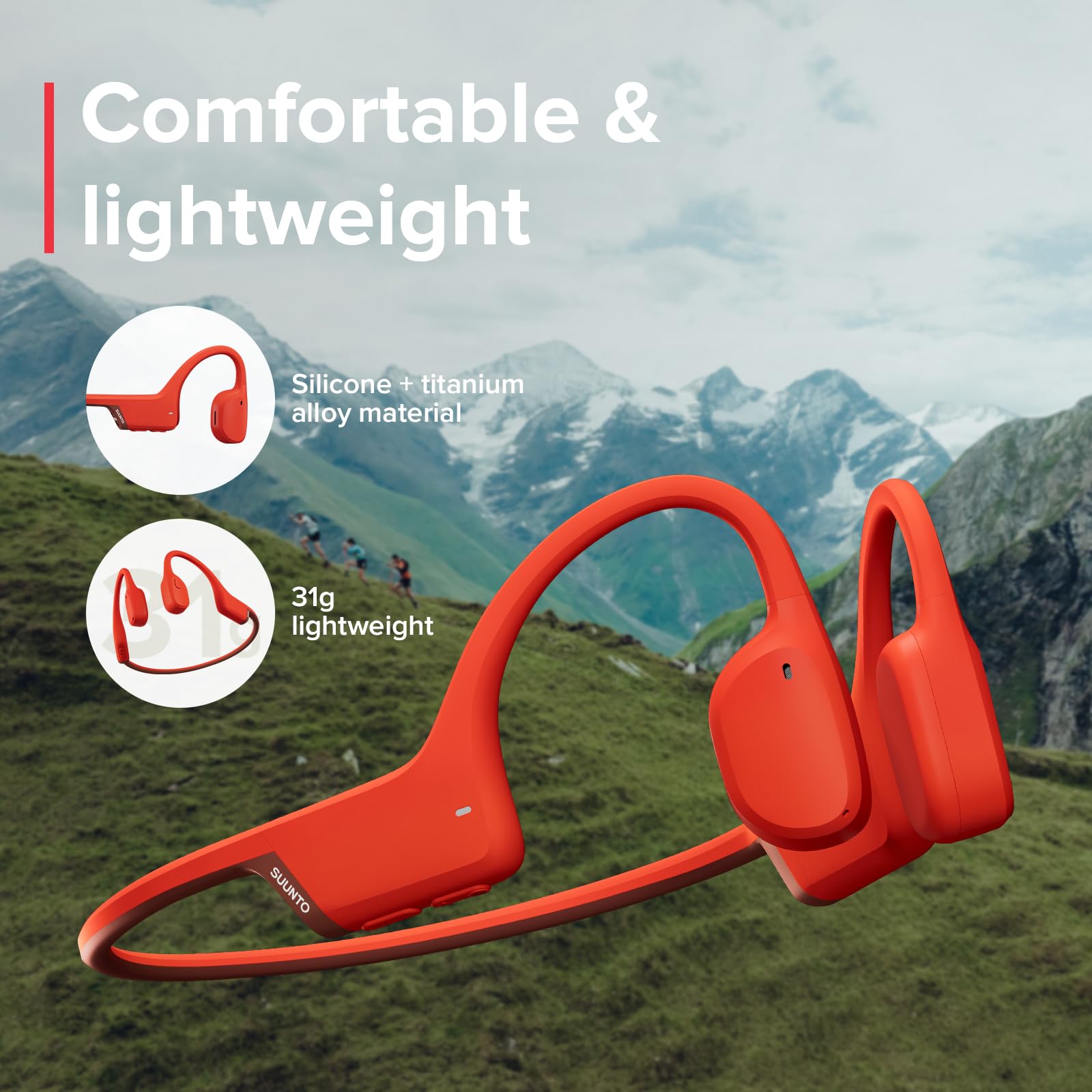 SUUNTO Sonic Open-Ear Bone Conduction Sports Headphone, Bluetooth Wireless Headset w/Enhanced Bass & Multipoint Connection, 10H Playtime w/Fast Charging, Built-in Dual Mics, Waterproof & Lightweight