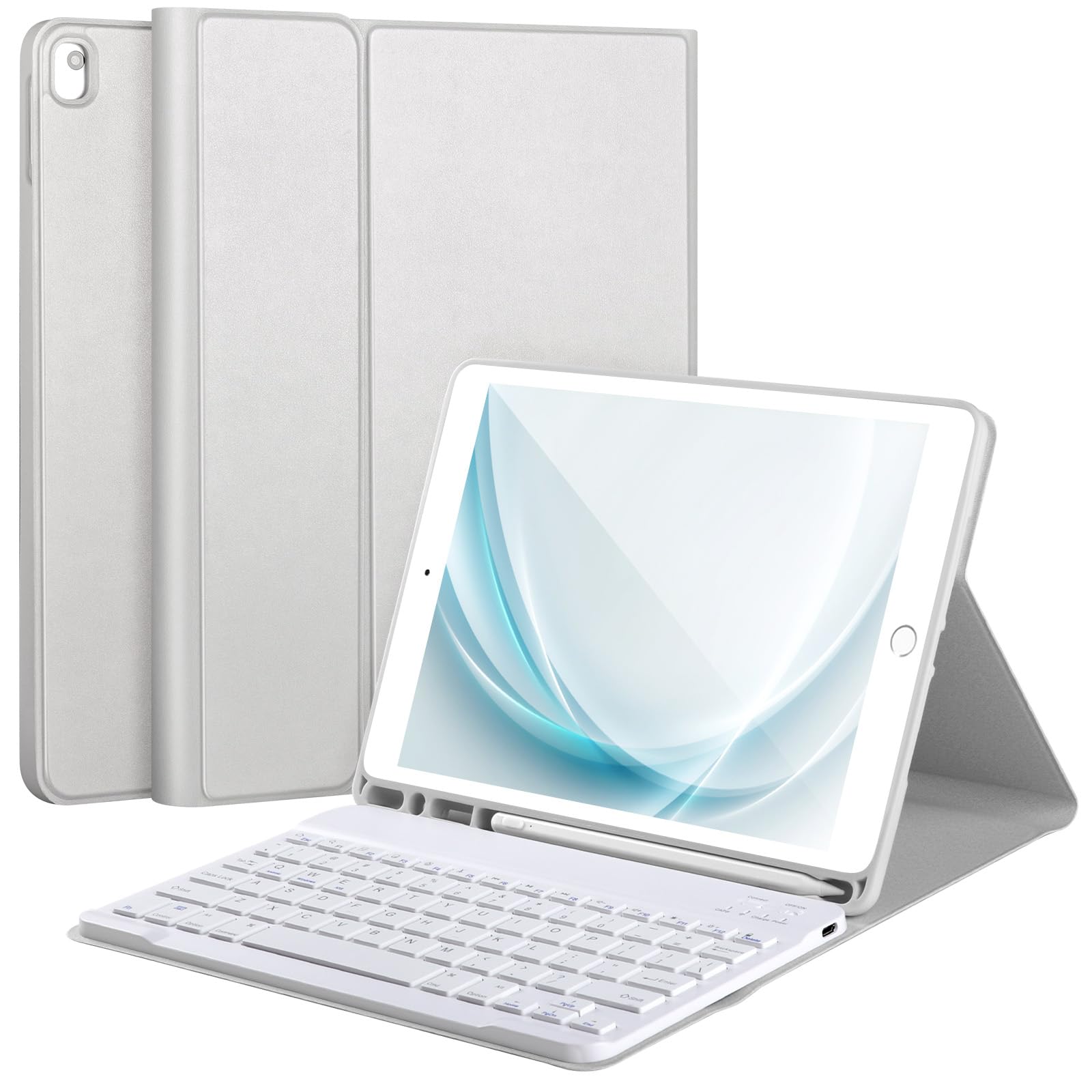 AHYWTAN Keyboard Case for iPad 9/8/7th Gen 10.2, Bluetooth Keyboard with 7 Color Backlit, iPad 10.2 inch Case with Keyboard, Pencil Holder, Black-L