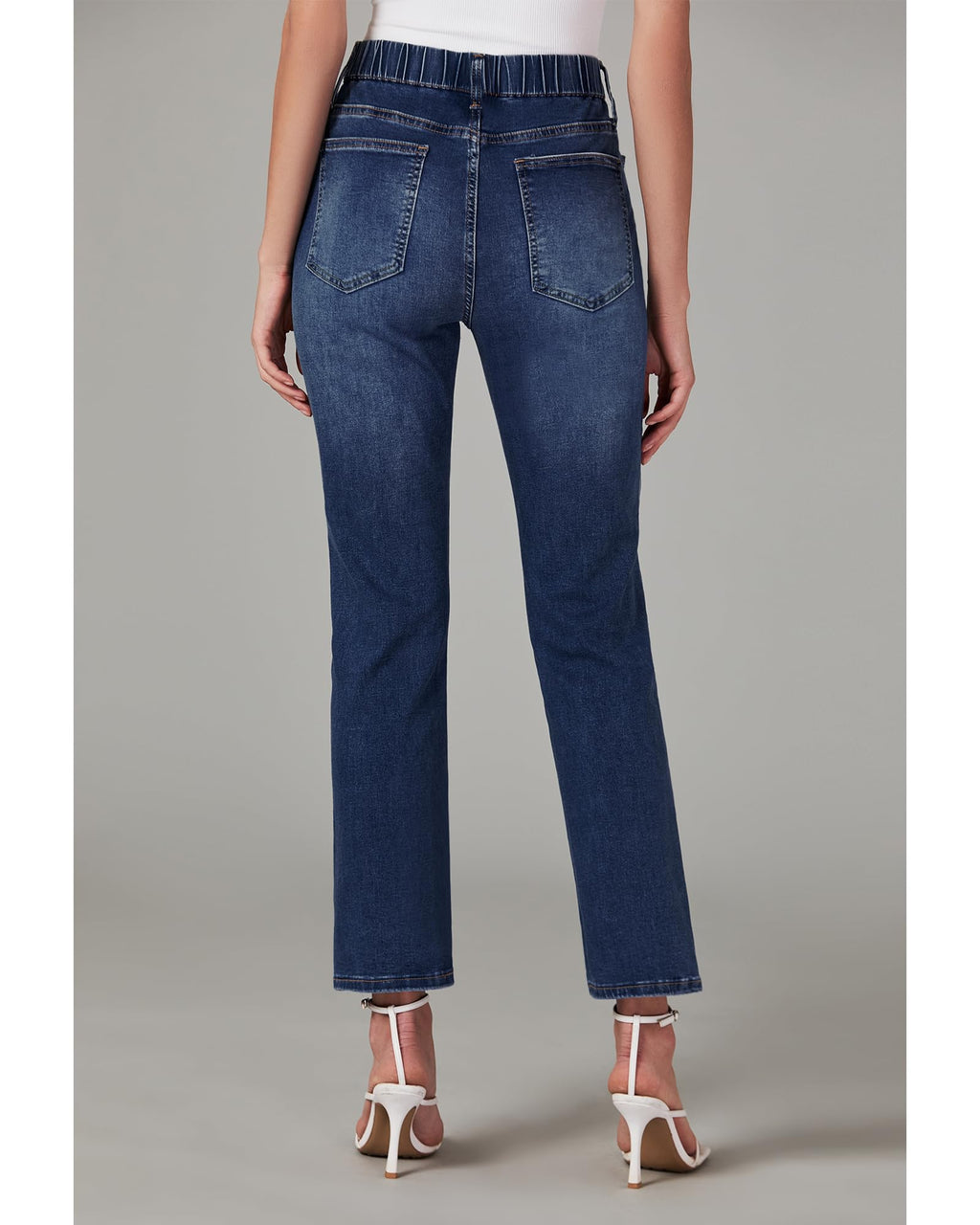 GRAPENT Straight Leg Jeans for Women Trendy Pull On High Waisted Cropped Elastic Waist Stretchy Denim Pants Ankle Jeans