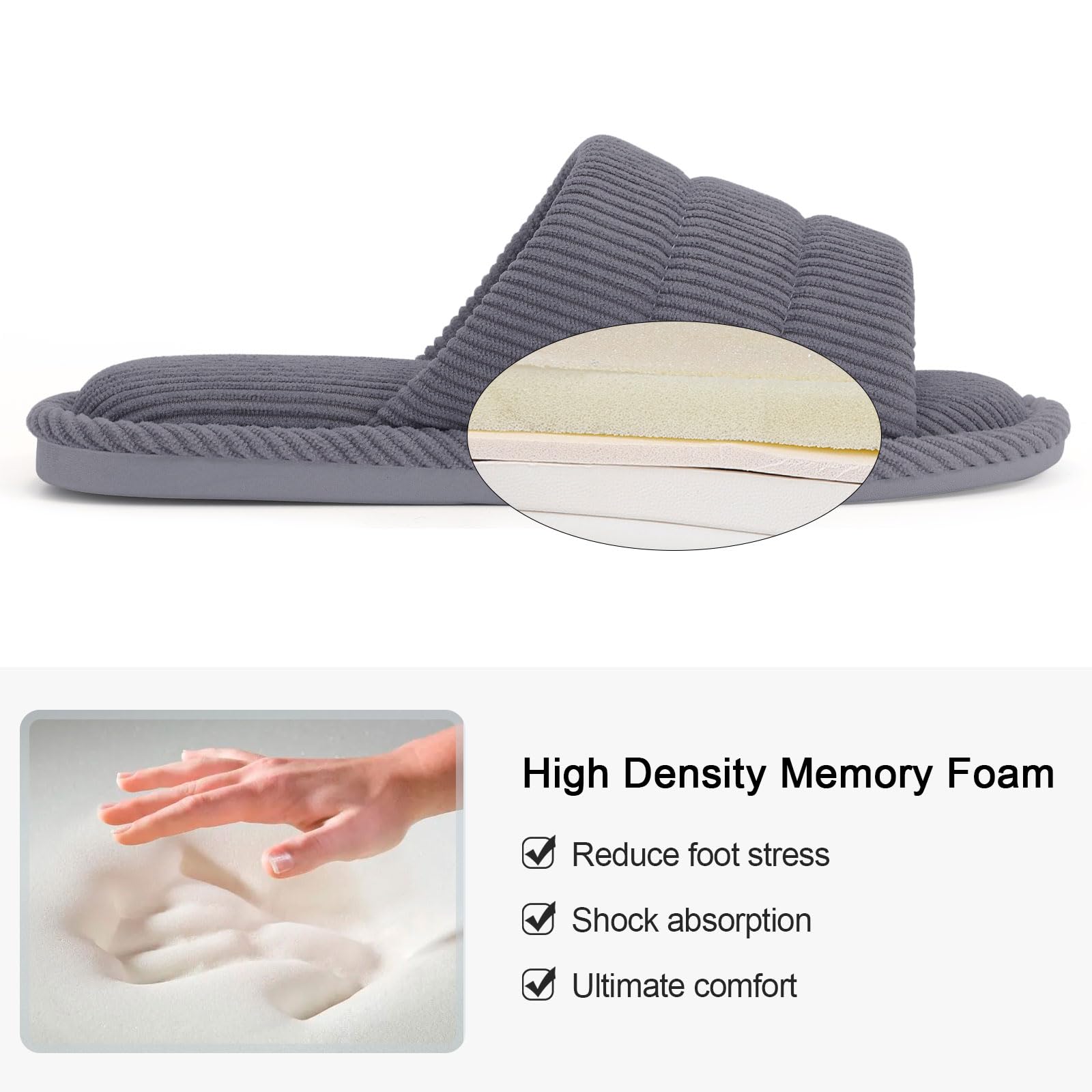 shevalues Terry Cloth Open Toe Slippers for Women Memory Foam Slip On House Slippers