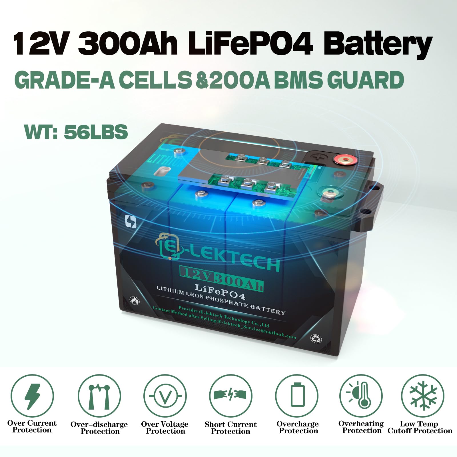 12V 200Ah LiFePO4 Lithium Battery, 8000+ Deep Cycles, Built-in 150A BMS, Max. 1920W Power Output, Perfect for Off-Grid, RV, Golf Cart, Solar Power System, Home Backup