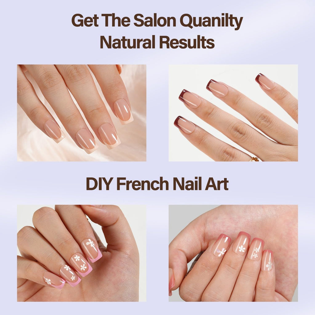 Misssix XBASICTIPS French Tip Press On Nails, 300Pcs French Gel Nail Tips Long Square, Soft Gel Pre-shaped No Need to File 3 in 1 Tips, Fake Nails for Nail Art DIY Extension Designs 15 Sizes