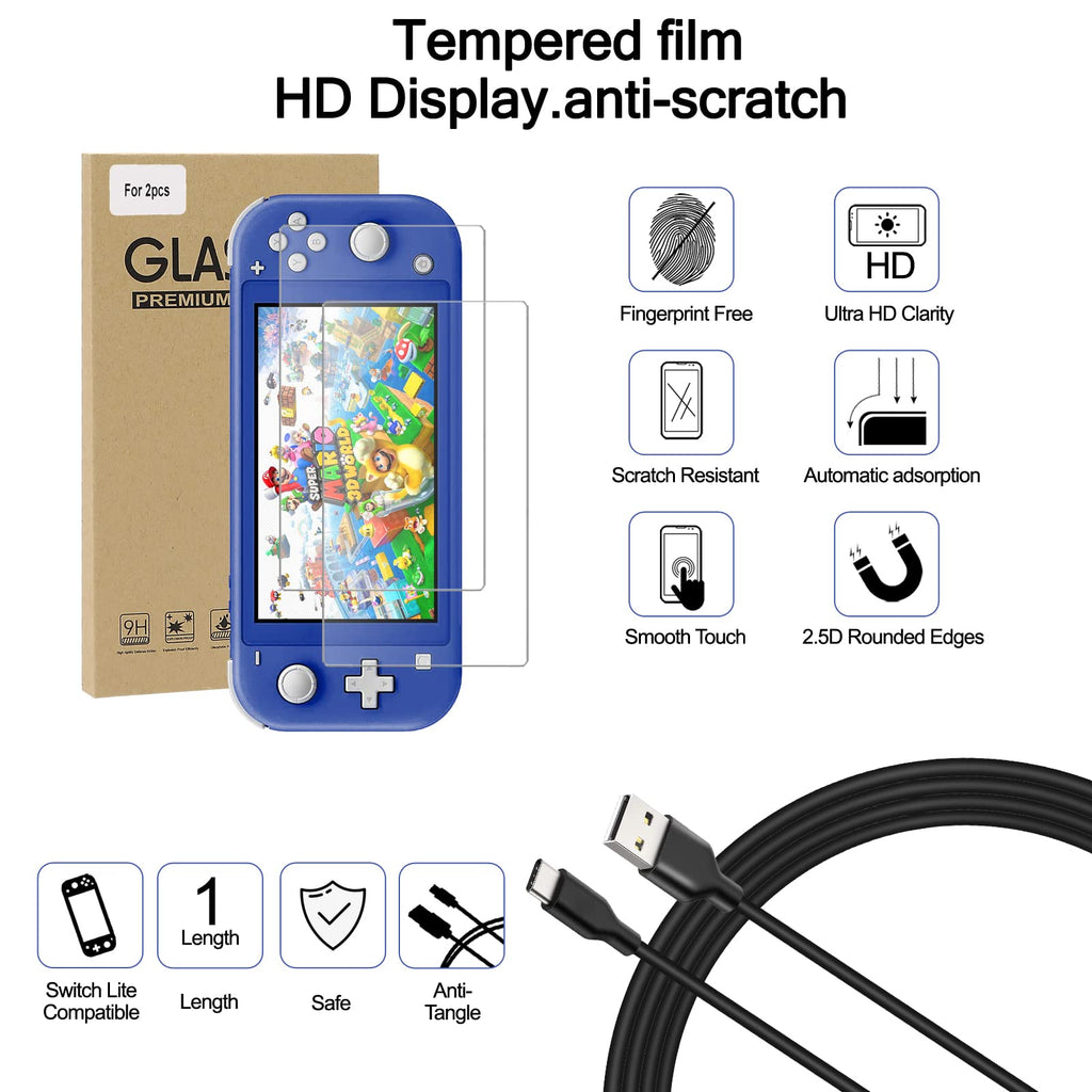 Switch Lite Accessories Bundle, Kit with Carrying Case,TPU Case Cover with Screen Protector,Charging Dock,Playstand, Game Card Case, USB Cable, Stylus,Thumb Grip Caps for Nintendo Switch Lite (Black)