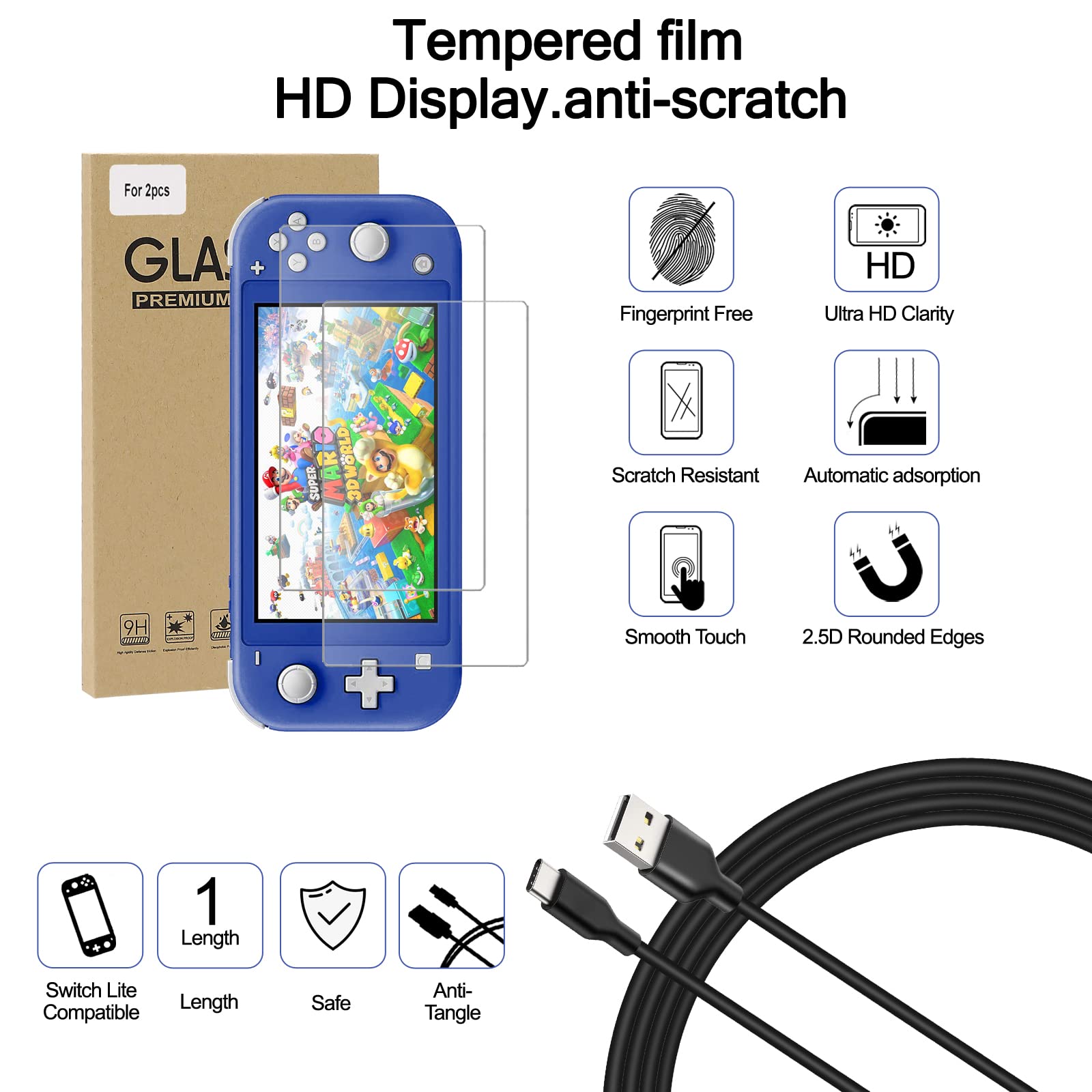 Switch Lite Accessories Bundle, Kit with Carrying Case,TPU Case Cover with Screen Protector,Charging Dock,Playstand, Game Card Case, USB Cable, Stylus,Thumb Grip Caps for Nintendo Switch Lite (Black)