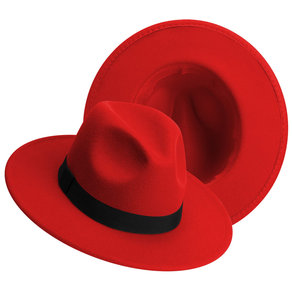 KUJUHA Fedora Hats for Mens/Womens Felt FedoraHats Two Tone Wide Brim Fedora Hats Rancher Hat