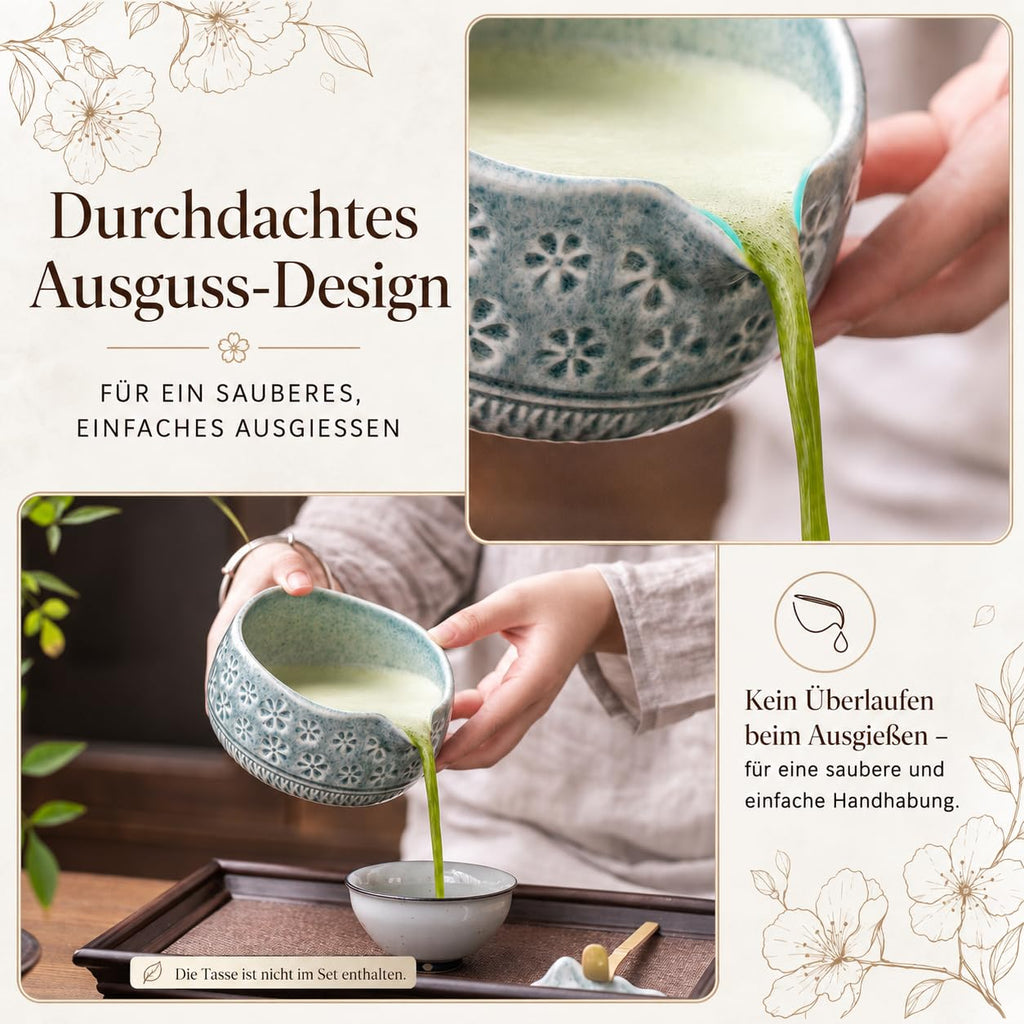 Buucup Matcha Whisk Set, Ceramic Matcha Kit Includes Matcha Bowl, Matcha Whisk and Holder, Bamboo Scoop, Scoop Rest, Sifter and Tea Towel - 7 Pcs Matcha Kit for Matcha Lovers (Blue)