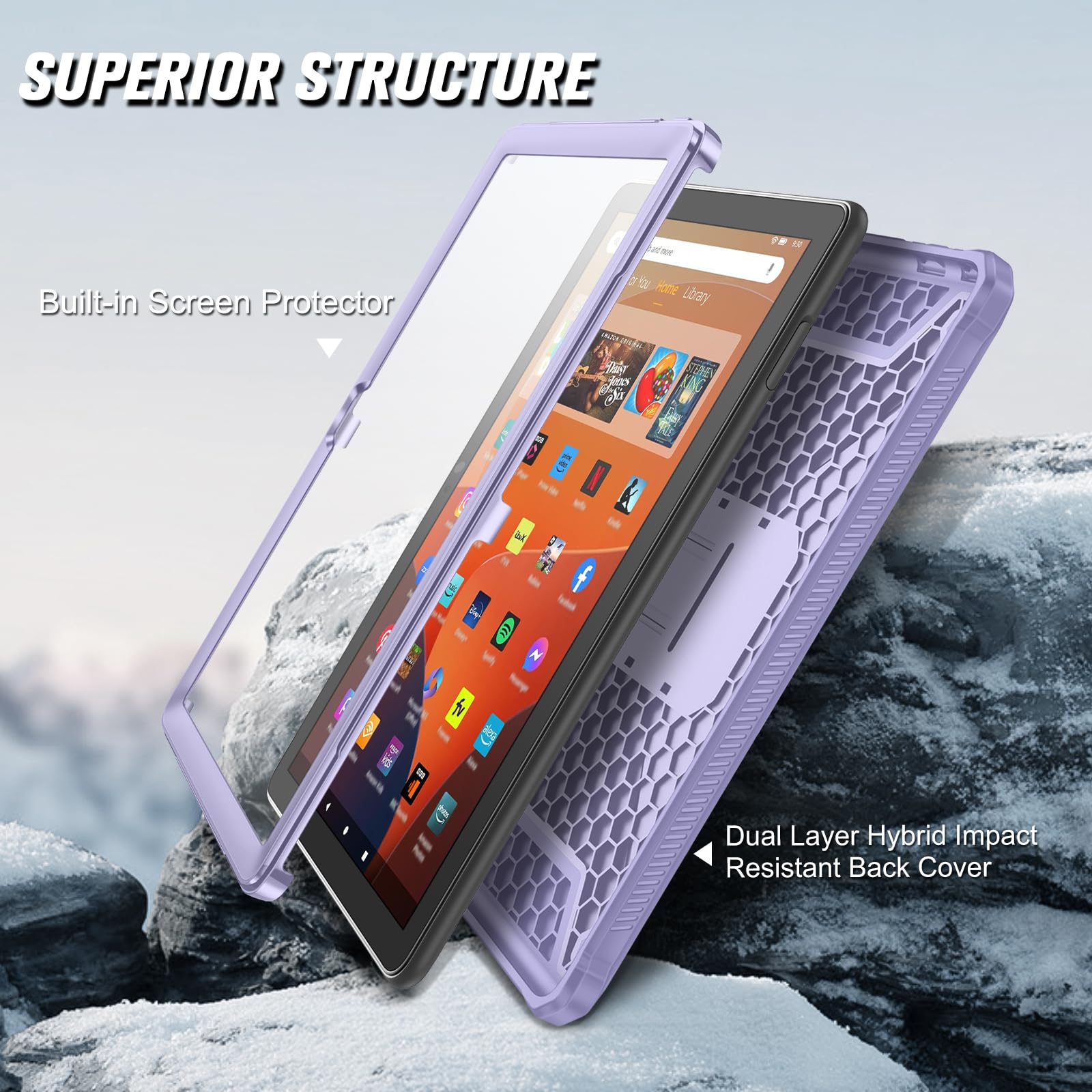 Fintie Shockproof Case for All-New Fire HD 10 Tablet (13th Generation 10.1", 2023 Release), [Tuatara] Rugged Unibody Hybrid Bumper Kickstand Cover with Built-in Screen Protector, Black