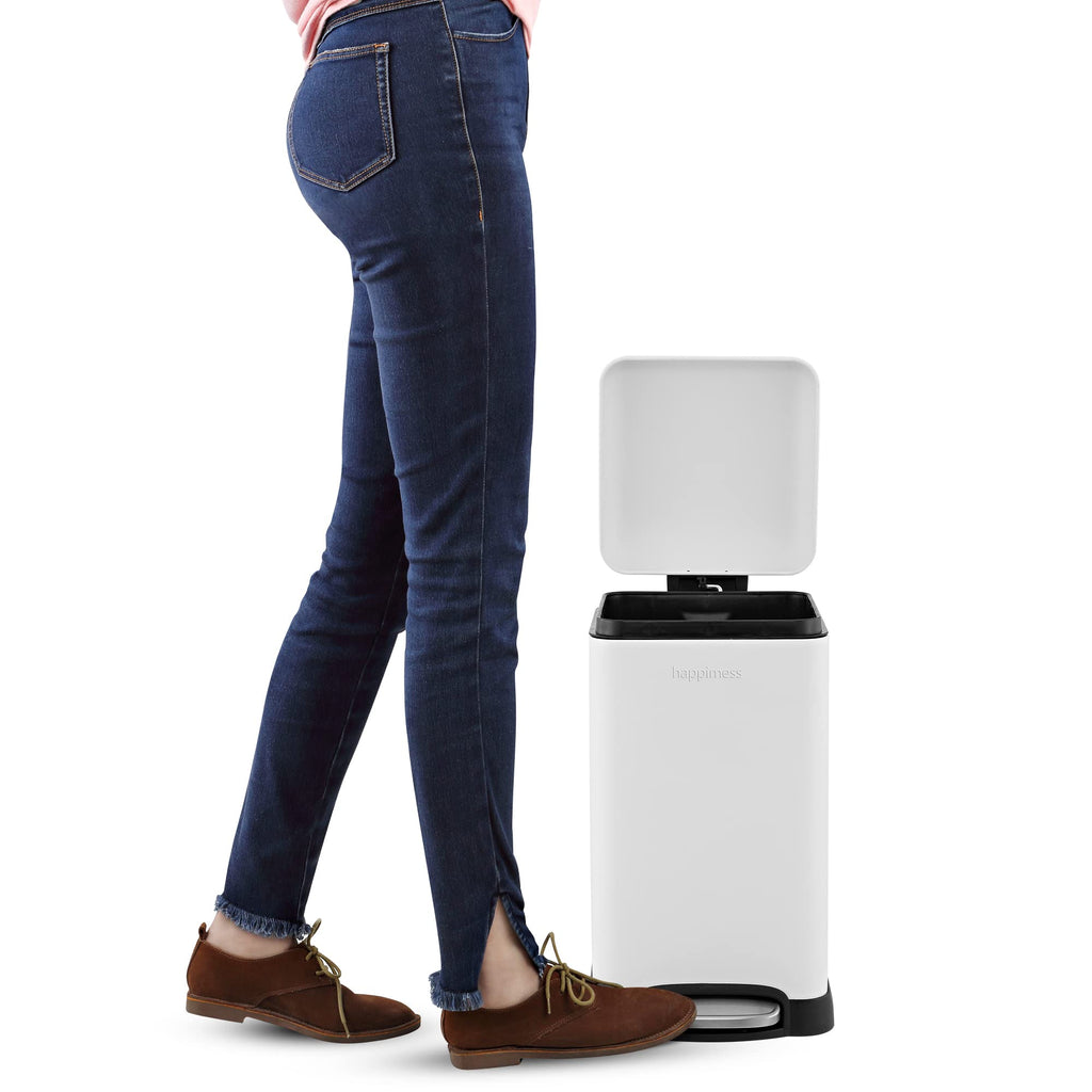 happimess HPM1012B Betty Retro Mini 3.2-Gallon Step-Open Trash Can with Soft-Close Lid, Modern, Minimalistic, Fingerprint Proof for Home, Kitchen, Laundry Room, Office, Bedroom, Bathroom, Black
