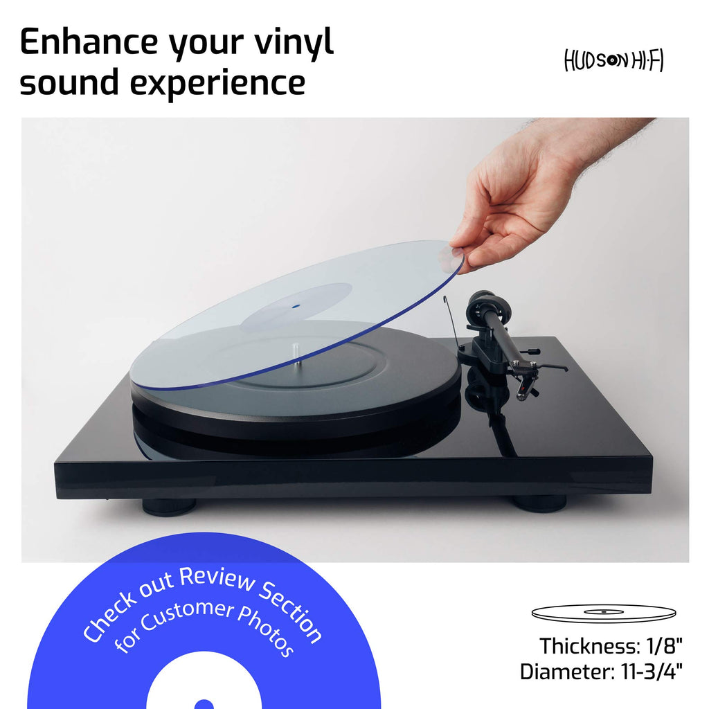 Hudson Hi-Fi Acrylic Turntable Mat – 11.75” Anti-Static Turntable Slipmat with Label Recess – 1/8” Thick Acrylic Platter Mat for Vinyl LP Record Players – Black