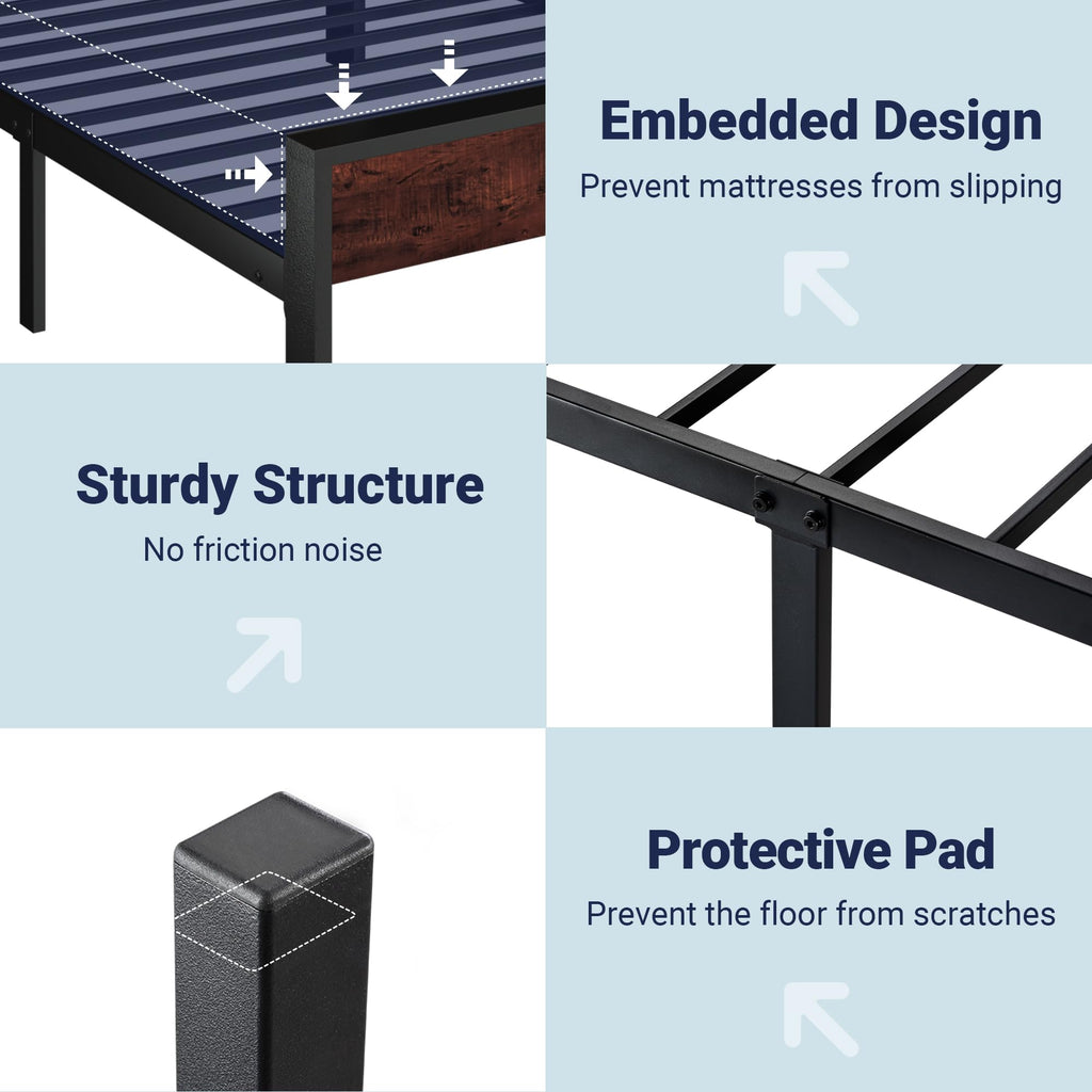 Allewie Twin Size Platform Bed Frame with Wooden Headboard and Footboard, Heavy Duty Metal Slats Support, No Box Spring Needed, Under-Bed Storage, Noise Free, Easy Assembly, Black Oak