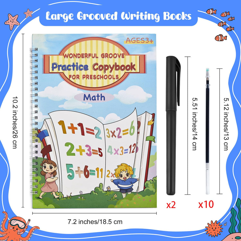 AALGO Large Magic Grooved Writing Practice Books- Reusable Handwriting Practice for Kids 8-10 - Preschool Workbook- Letter Tracing for Kids Ages 3-5