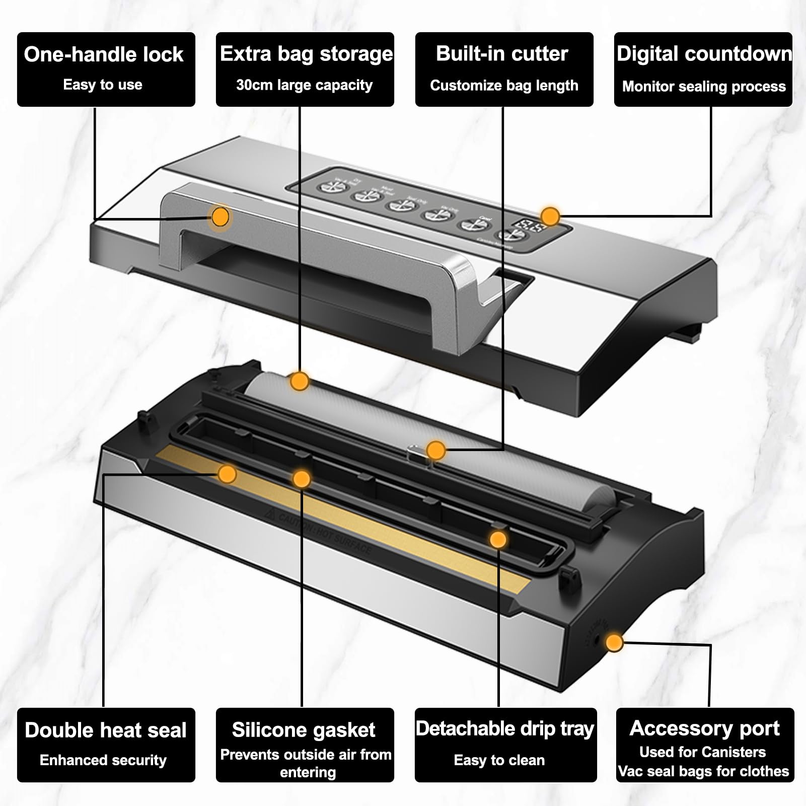 Powerful Suction Vacuum Sealer Machine,Commercial Fully Automatic Food Vacuum Sealer with Double Heat Seal,Dry & Moist Modes,Built-in Cutter,Bags Storage,Easy-Lock Handle,Include 2 Bag Rolls (Black)