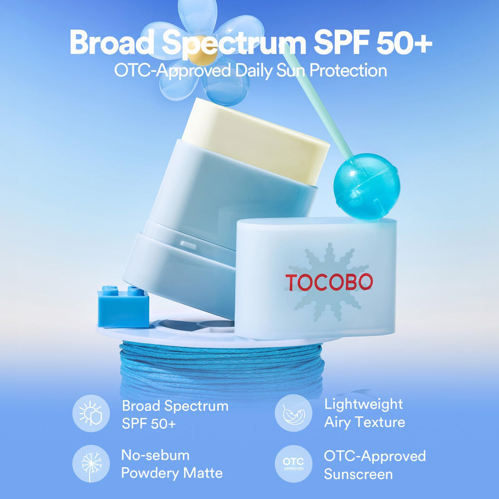 TOCOBO Cotton Airy Sun Stick SPF 50 Broad Spectrum Korean Matte Sunscreen Stick for Face - Travel Size Sebum Control Sunblock -Vegan, Lightweight, 0.67 oz (1single pack)