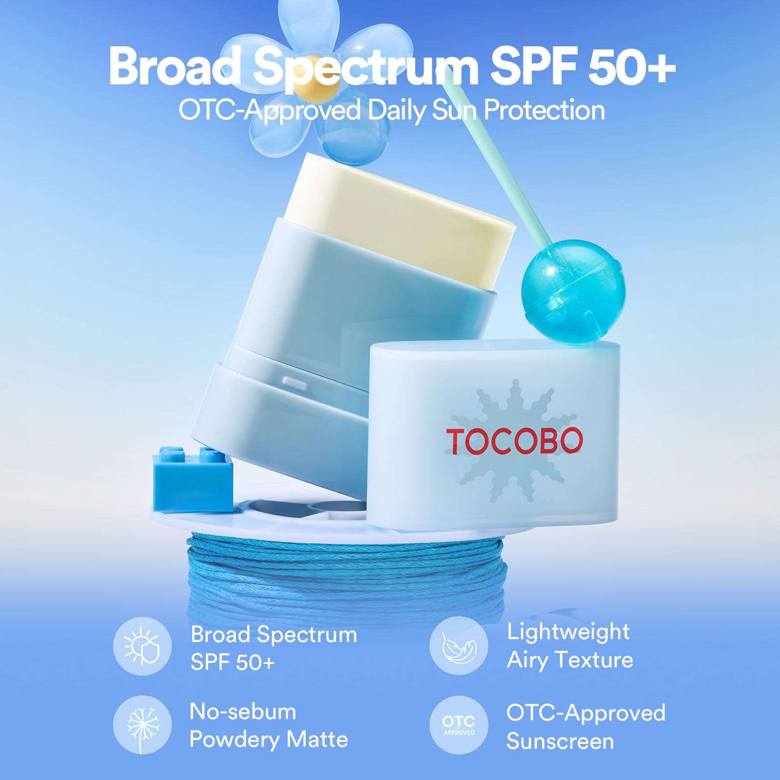 TOCOBO Cotton Airy Sun Stick SPF 50 Broad Spectrum Korean Matte Sunscreen Stick for Face - Travel Size Sebum Control Sunblock -Vegan, Lightweight, 0.67 oz (1single pack)