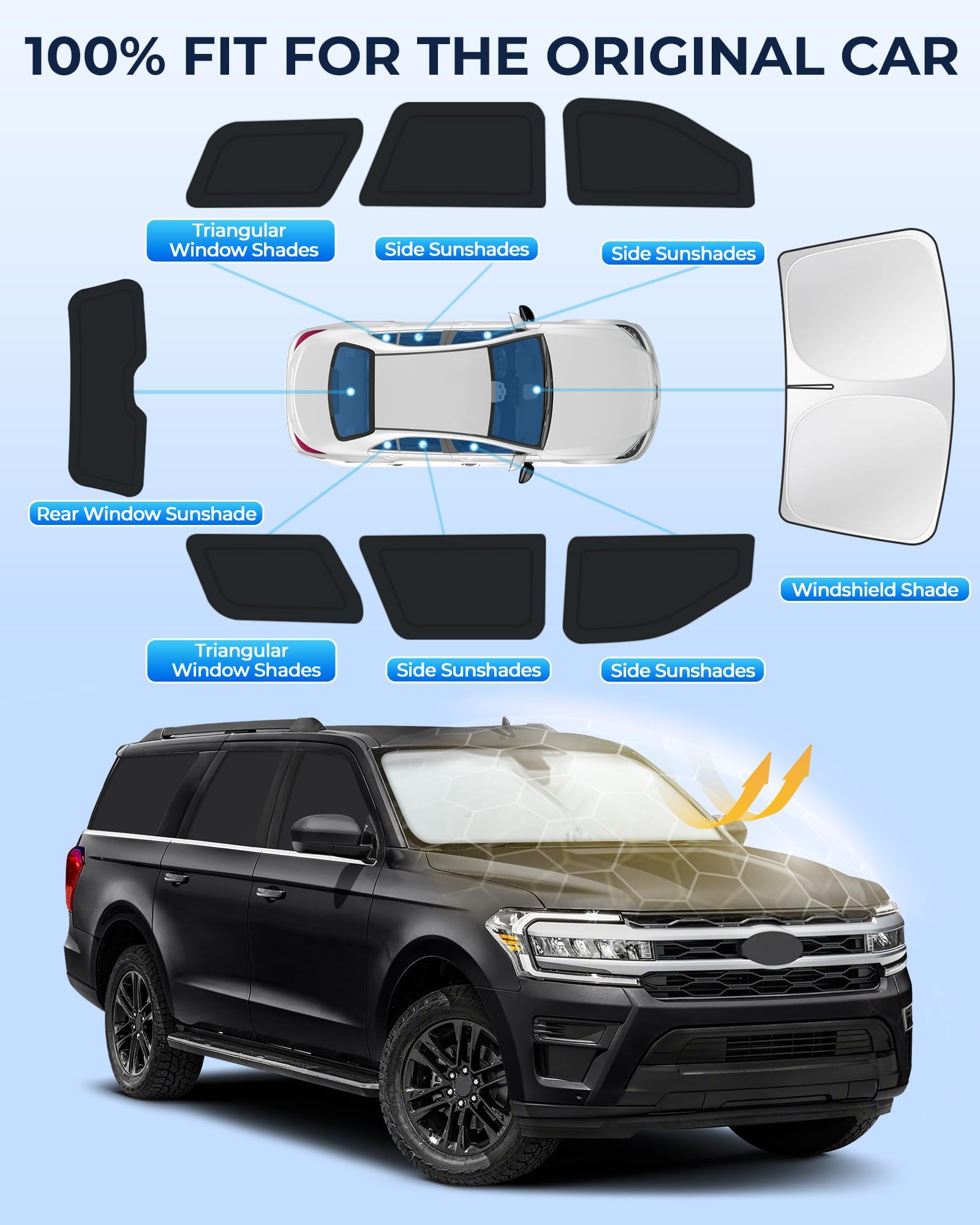 for Toyota 4Runner 2010-2024 Car Window Shades, 8pcs Privacy Sun Shade Set for Front Windshield Side and Rear Windows, Full Window Covers Keeps Vehicle Cool for Camping Napping