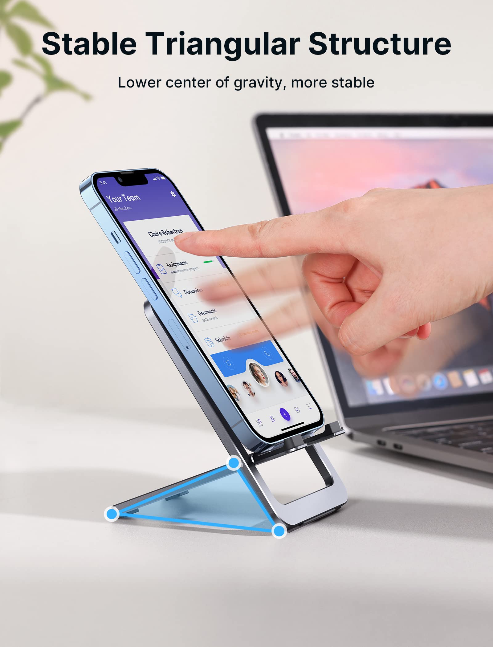 JSAUX Cell Phone Stand, Foldable Aluminum Adjustable Phone Holder for Desk Portable Travel Essentials Office Accessories for iPhone 17 16 15 14 13 Pro Max Samsung S25 S24 S23 Ultra Kindle-Black