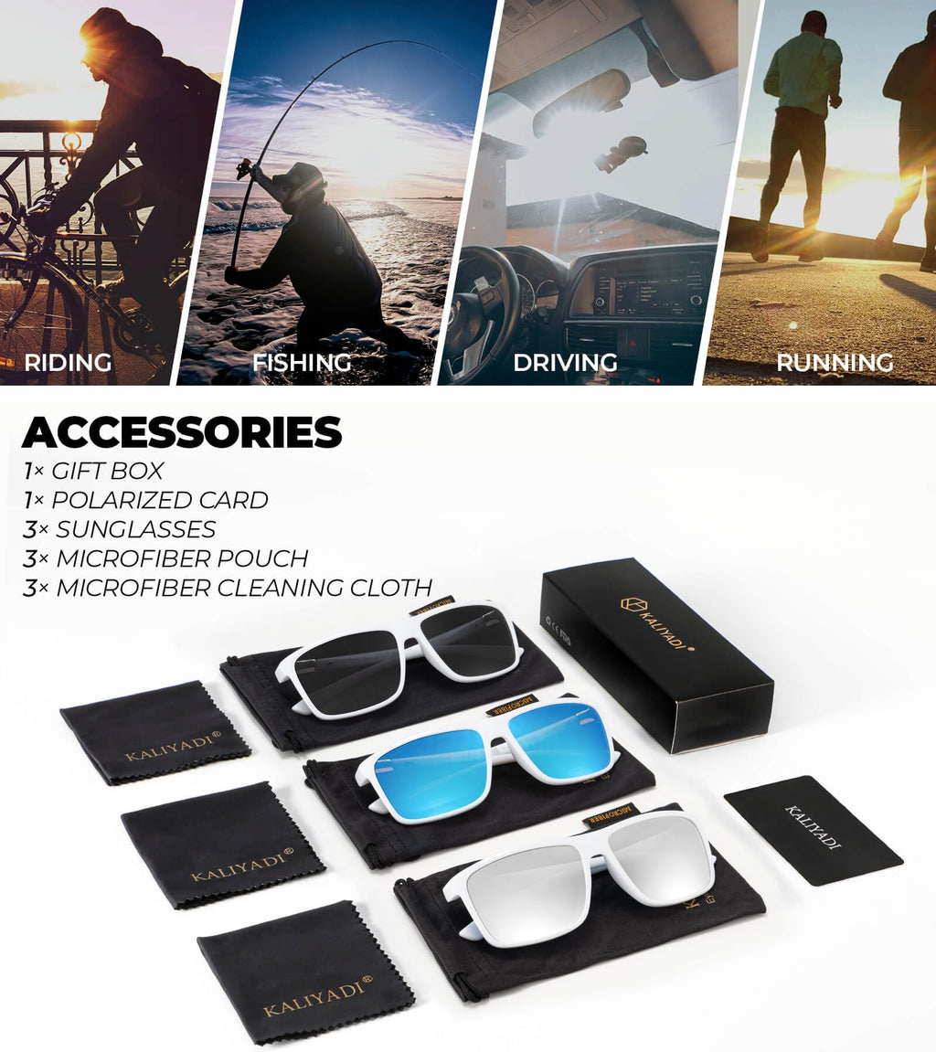 KALIYADI Polarized Sunglasses for Men and Women, Mens Sun Glasses with UV Protection for Driving Fishing Golf (3 Packs)