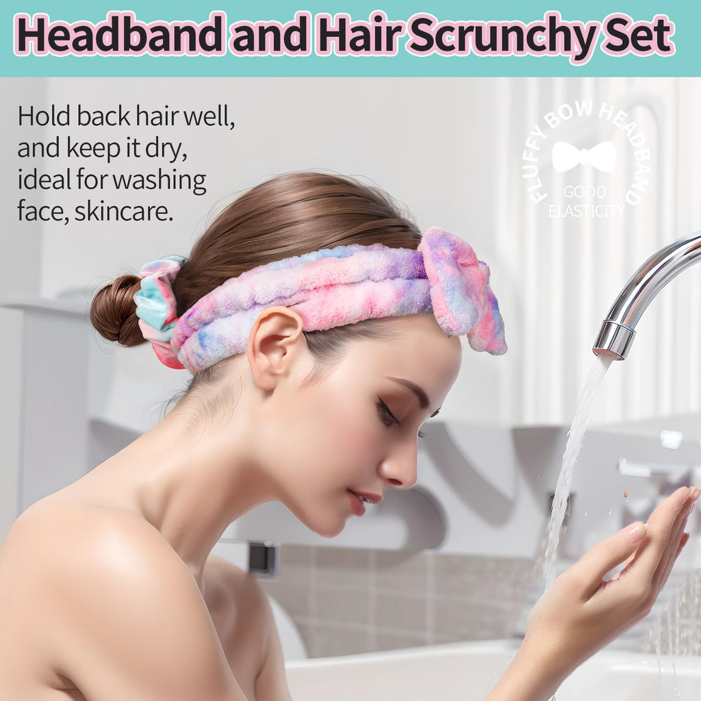 LEOBRO Spa Headband, 6pcs Makeup Headbands and Hair Scrunchies, Bow Skin Care Headband for Washing Face for Teen Girls Women, Easter Basket Valentines Gifts for Girls, Black & White & Gray