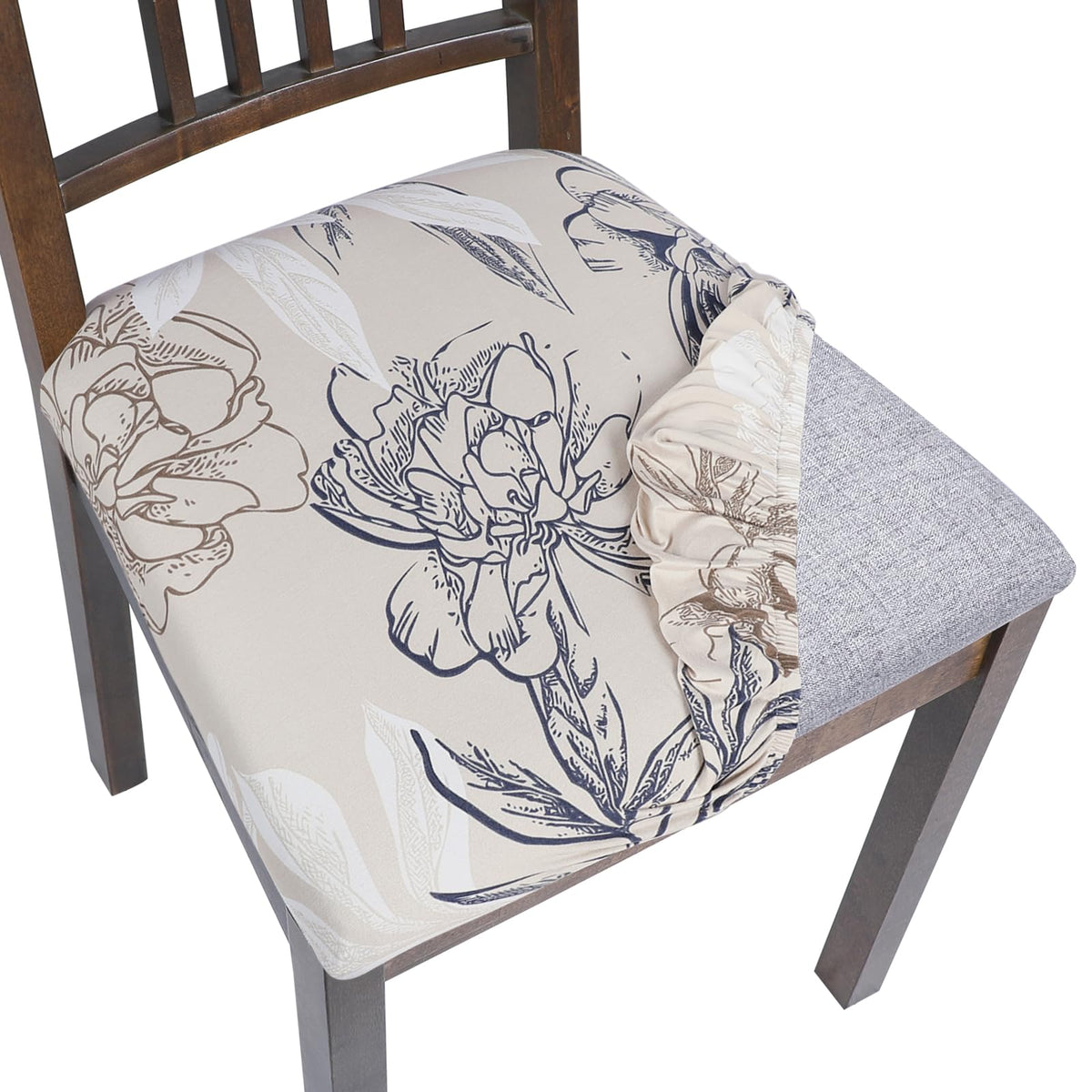 SearchI Seat Covers for Dining Room Chairs Stretch Printed Chair Seat Covers Set of 2, Removable Washable Upholstered Chair Seat Protector Cushion Slipcovers for Kitchen, Office(Ball Flower)