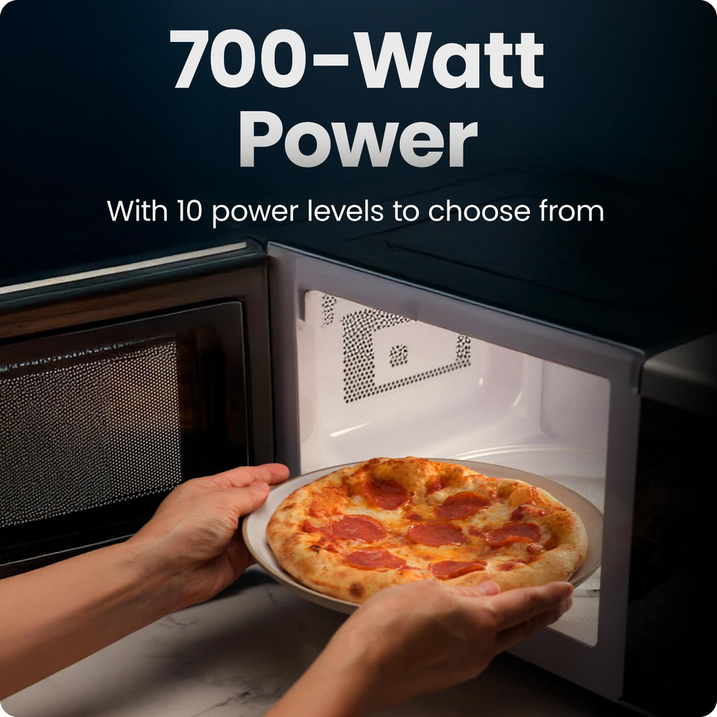 Chefman Compact Countertop Microwave Oven 0.7 Cu. Ft., 700W with 10 Power Levels, 3 Cooking Presets with One-Touch Express Cook, 2 Defrost Settings, Child Safety Lock, & Mute Button – Stainless Steel