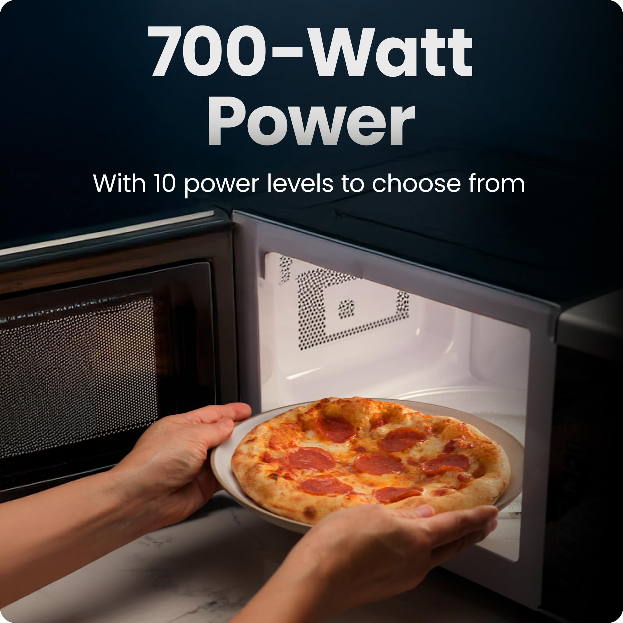 Chefman Compact Countertop Microwave Oven 0.7 Cu. Ft., 700W with 10 Power Levels, 3 Cooking Presets with One-Touch Express Cook, 2 Defrost Settings, Child Safety Lock, & Mute Button – Stainless Steel