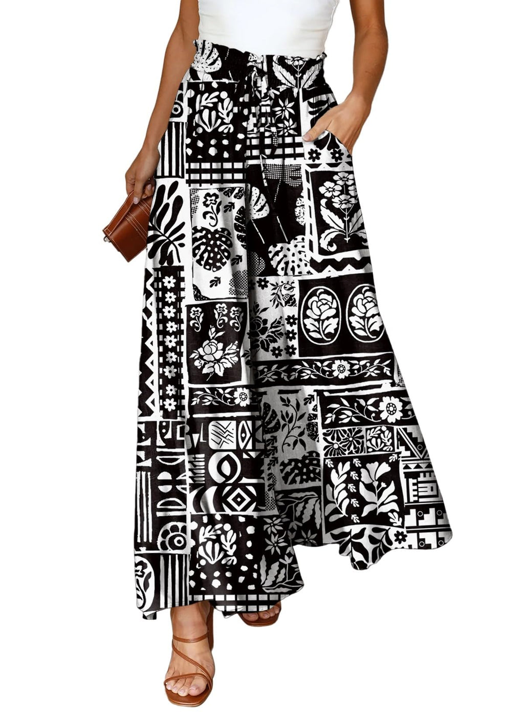 Dokotoo Pants for Women Casual Elastic Waist Wide Leg Pants with Pockets