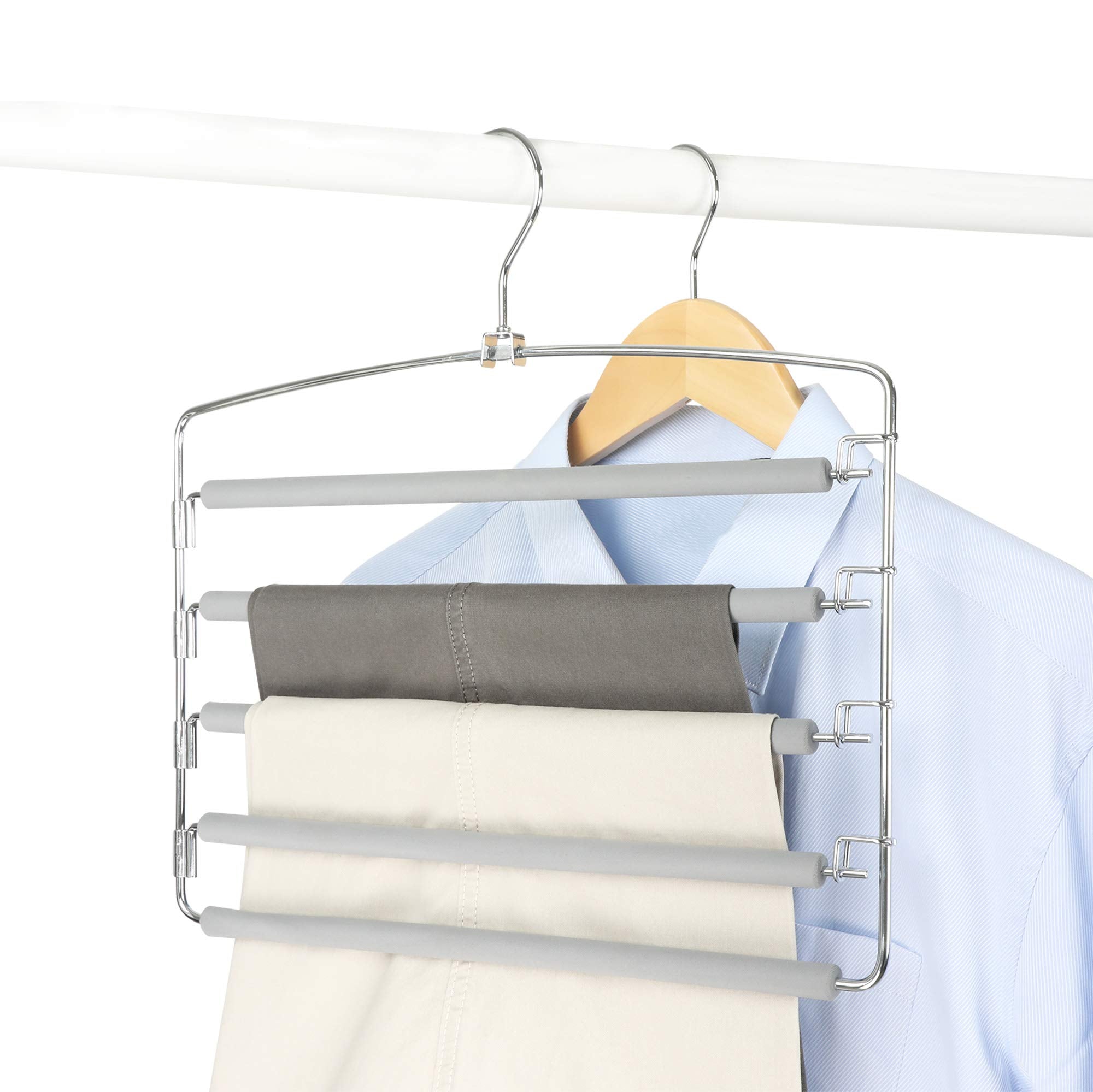 TOPIA HANGER Pants Hangers Space Saving, 2-Pack Swing Arm Pants Organizer for Closet, Non-Slip Foam Padded Organizer Hanger for Multi Slacks, Jeans, Trousers, Skirts, Scarfs, Black-CT08B