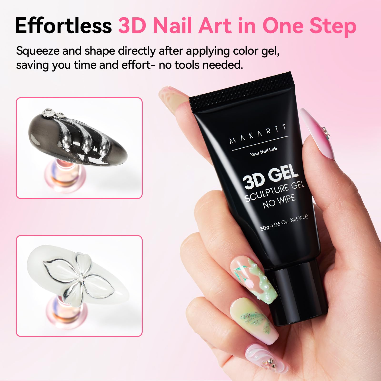 Makartt Rhinestone Glue for Nails: Super Strong Gel Nail Glue for Nail Charms Gems Decorations, 3D Gel Nail Art Bling Jewel Diamonds for Salon & DIY Manicure, 30ML UV Lamp Cured Need Beauty Gifts