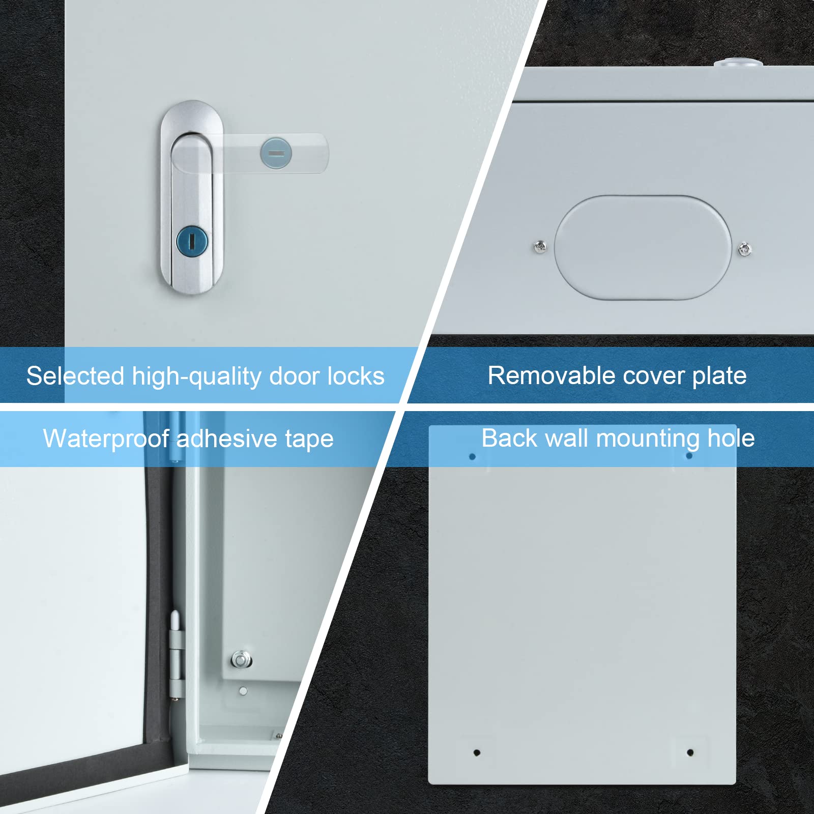 Steel Electrical Junction Box, Indoor&Outdoor Electrical Enclosure Box, Wall Mounted Waterproof&Dustproof Metal Box, Universal Electric Equipment Enclosure Box with Safety Locks and Mounting Plates