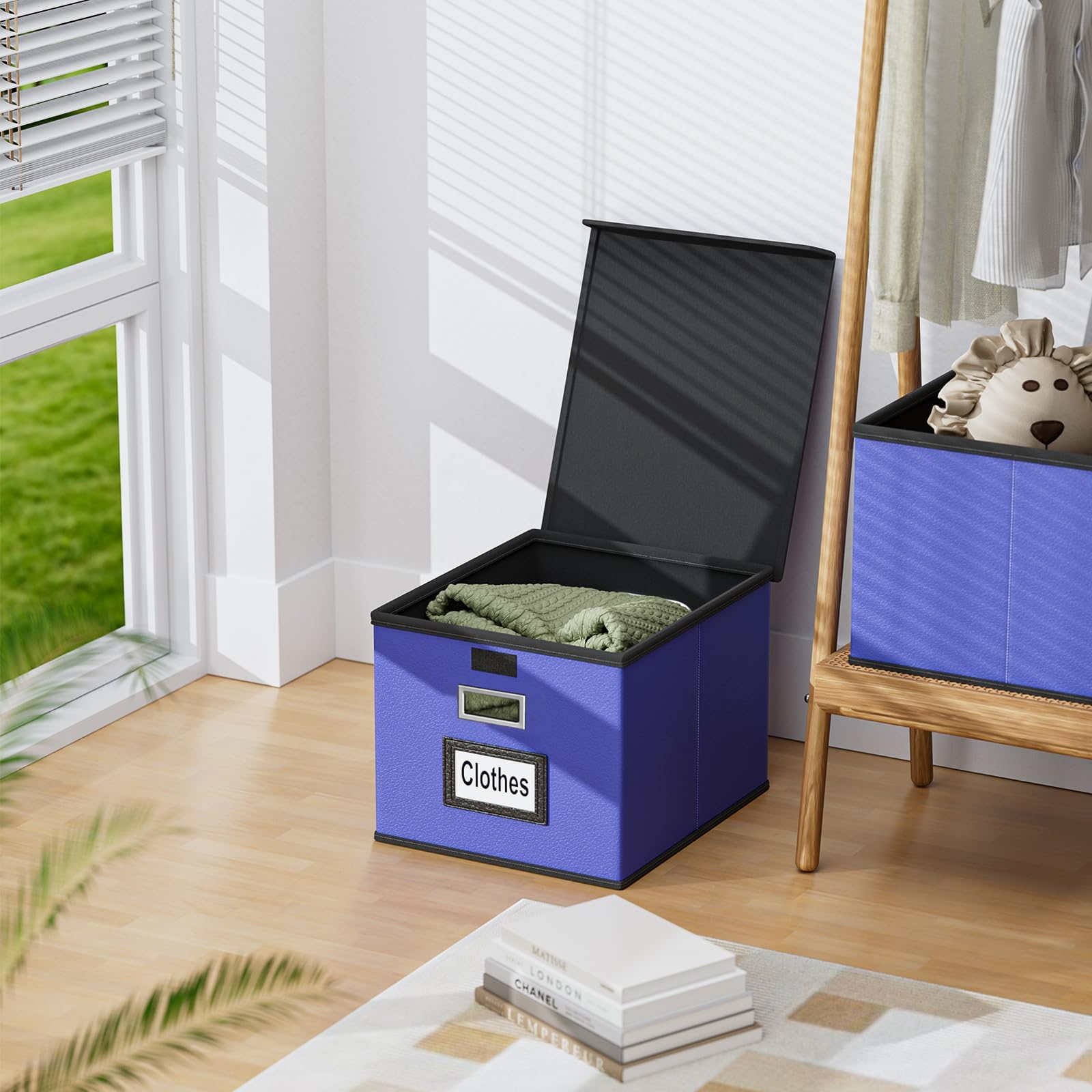 File Organizer Box with Lid, Collapsible Faux Leather Hanging File Folder Box Organizer with Plastic Slides, Decorative Home/Office Filing System Boxes for File and Folders Storage