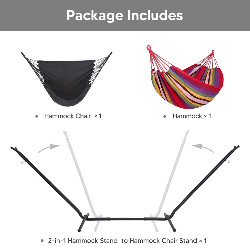 SUNCREAT 2-in-1 Convertible Free Standing Hammock with Stand Included, Camping Backyard Hammock with Stand, Patented, Blue & White Stripe