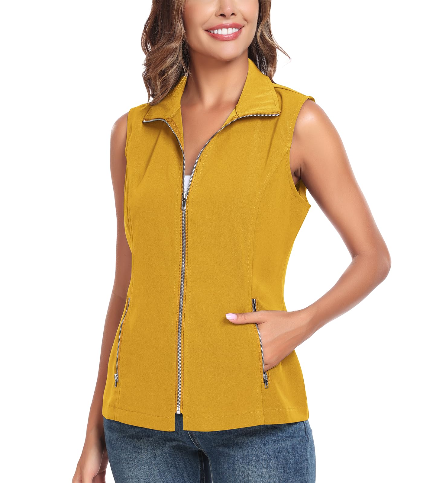 MISS MOLY Women's Lightweight Vest Casual Zip Up Utility Vest Hiking Golf Sleeveless Jackets with Pockets
