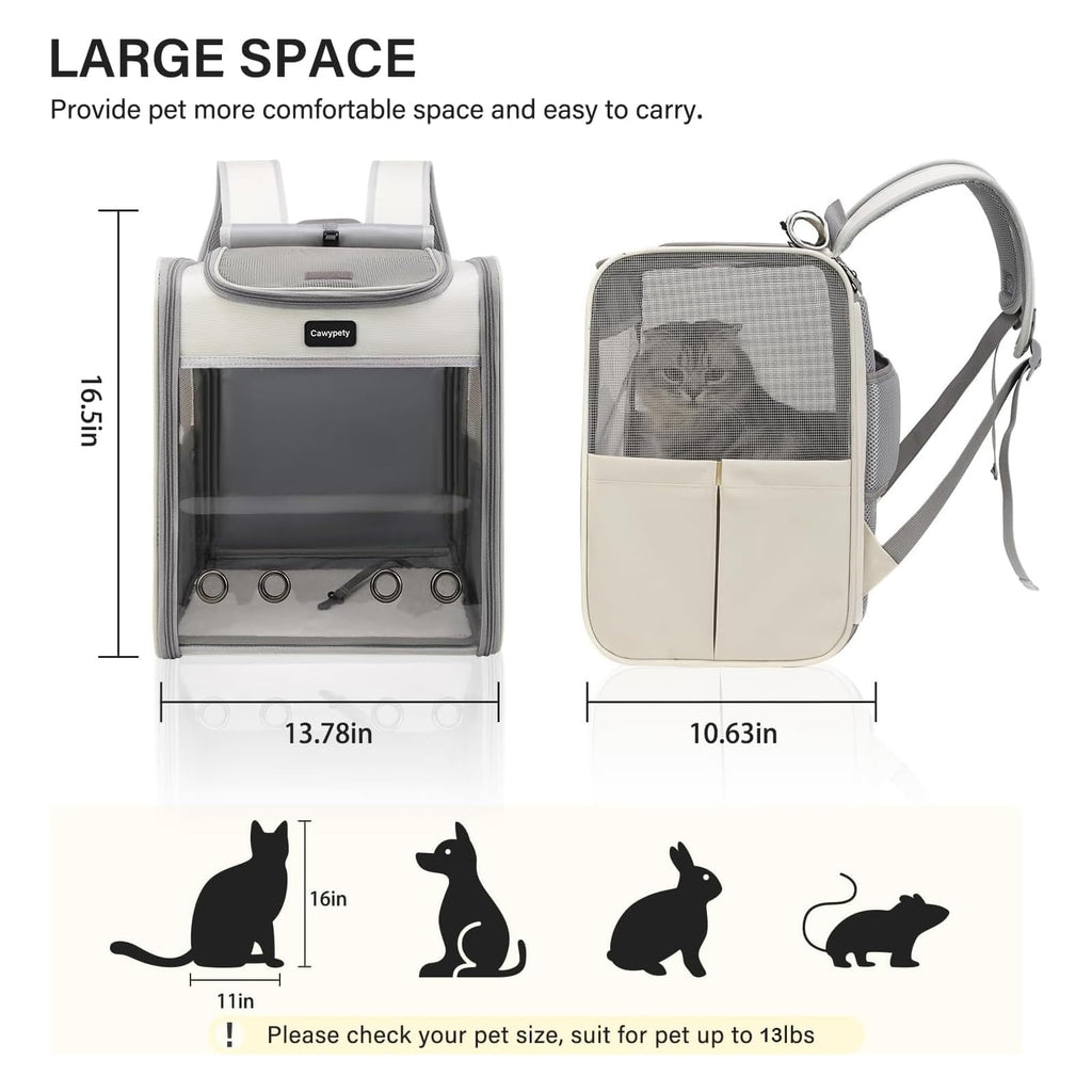 Cawypety Cat Backpack Carrier, Breathable Cat Carrier Large Space Bubble Pet Backpack for Kitty Small Dog up to 12lbs, Transparent & Foldable Pet Carrier for Travel Hiking (Black