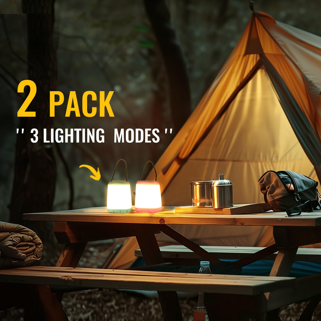 HOKOILN 2 Pack LED Camping Lights, Battery Powered LED Camping Lantern with 3 Modes, Portable Night Light for Tent, Hiking, Emergency, Backpacking, Indoor and Outdoor Use
