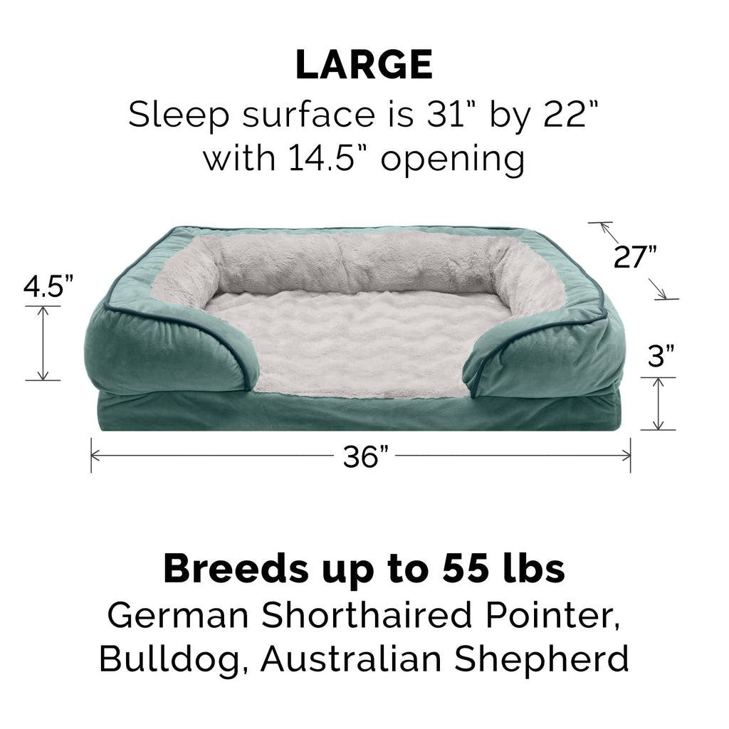 Furhaven Cooling Gel Dog Bed for Medium/Small Dogs w/ Removable Bolsters & Washable Cover, For Dogs Up to 35 lbs - Plush & Velvet Waves Perfect Comfort Sofa - Brownstone, Medium