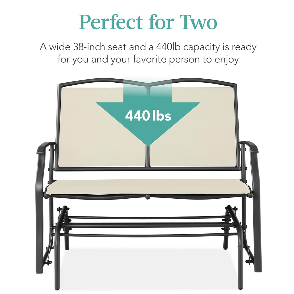 Best Choice Products 2-Person Outdoor Patio Swing Glider Steel Bench Loveseat Rocker for Deck, Porch w/Textilene Fabric, Steel Frame - Black