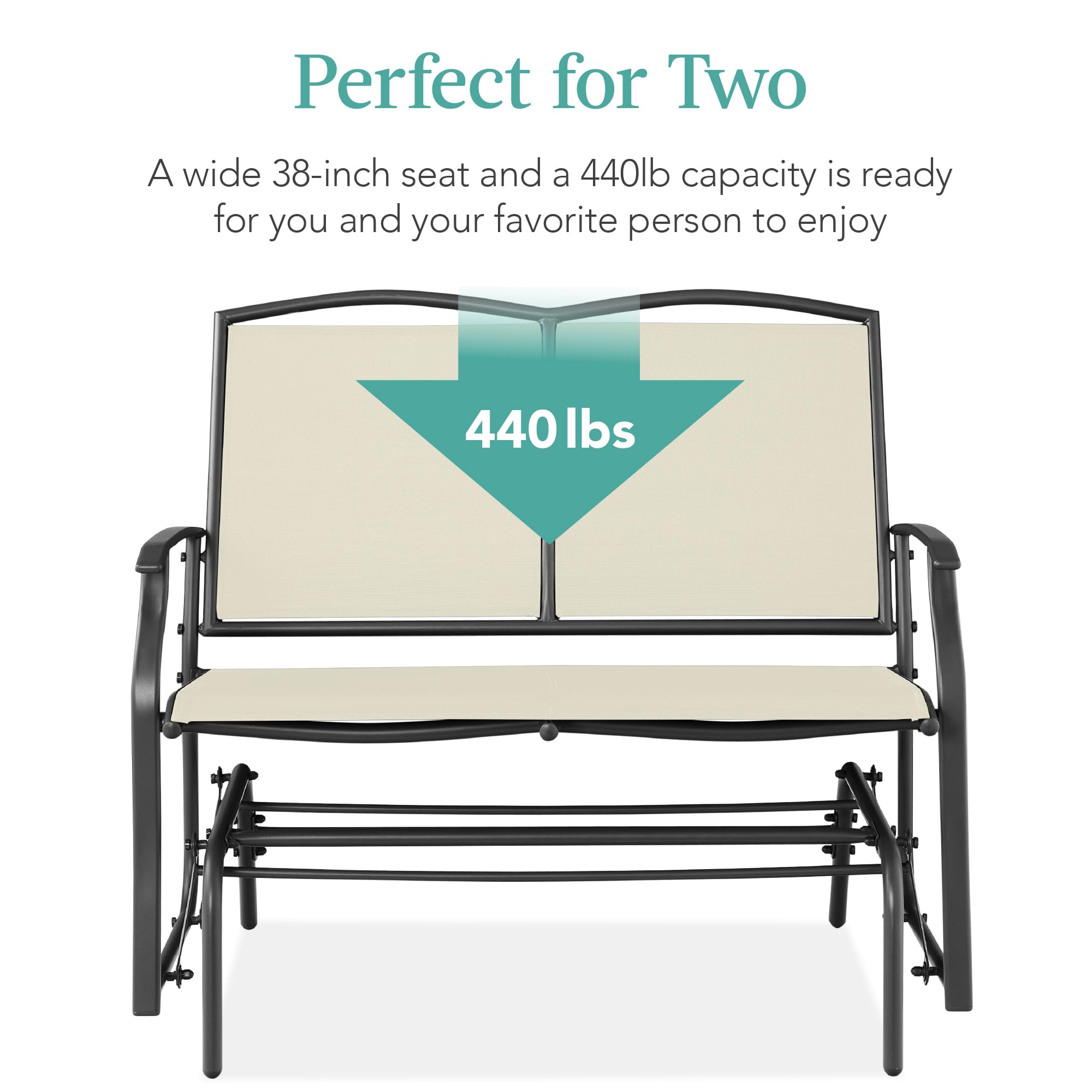 Best Choice Products 2-Person Outdoor Patio Swing Glider Steel Bench Loveseat Rocker for Deck, Porch w/Textilene Fabric, Steel Frame - Black
