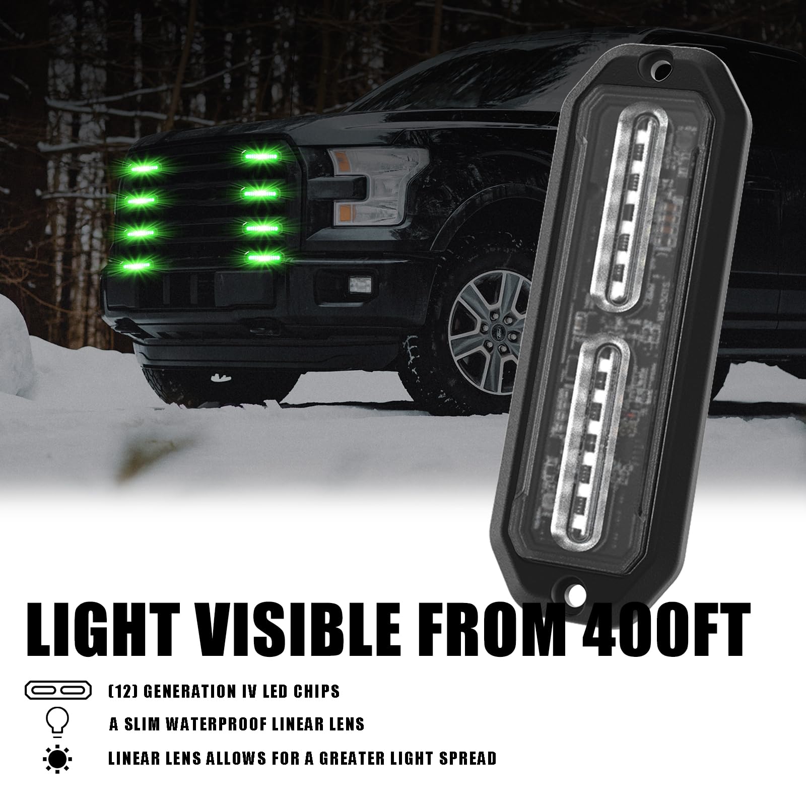WINECO Amber led strobe lights for trucks 8pcs 12-LED Surface Mount Flashing Strobe Lights kit for Trucks Car Vehicles LED Mini Grille Grill Strobe Light Head Emergency Hazard Warning lights