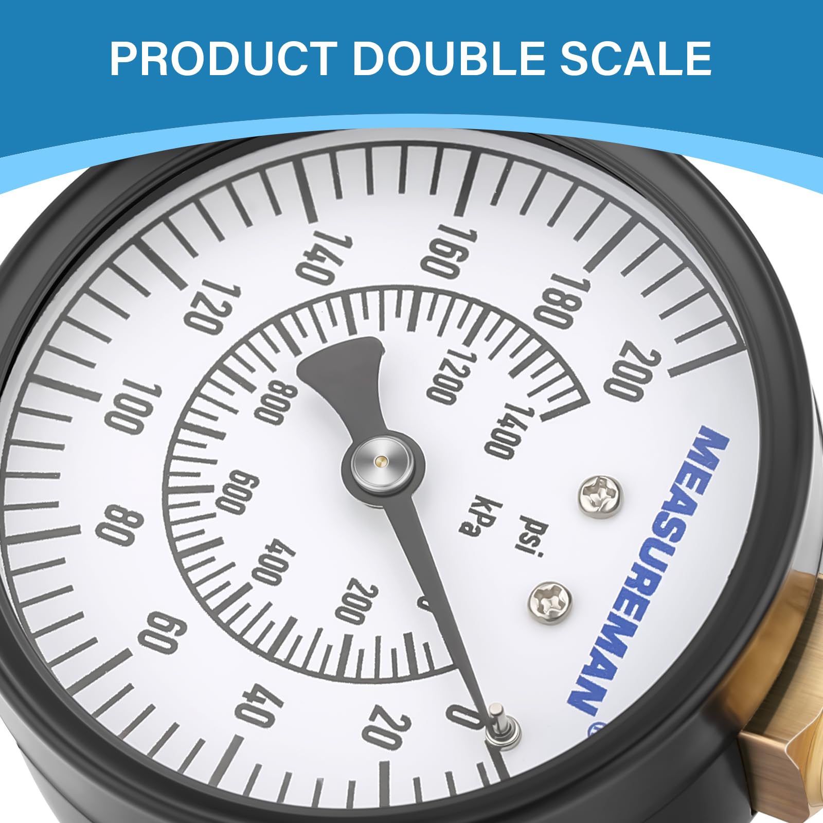 MEASUREMAN 2" Water Pressure Test Gauge, 3/4" Female Hose Thread, 0-200 psi/kpa with Maximum Pressure Memory (Pack of 2)