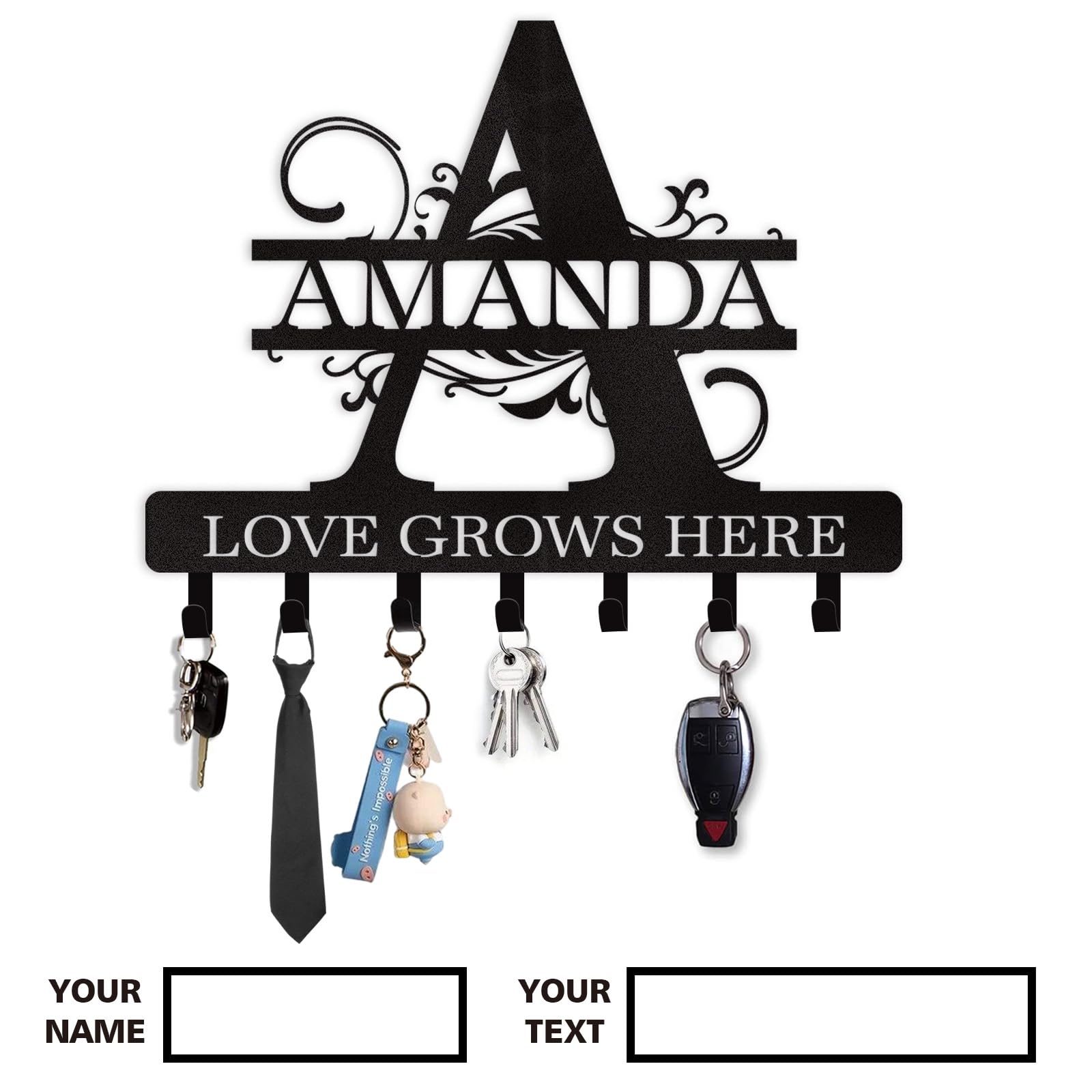 Dyoart Personalized Couple's Name Key Rack, Wall Mounted Metal Key Holder for Housewarming Gifts,ignent Bedding