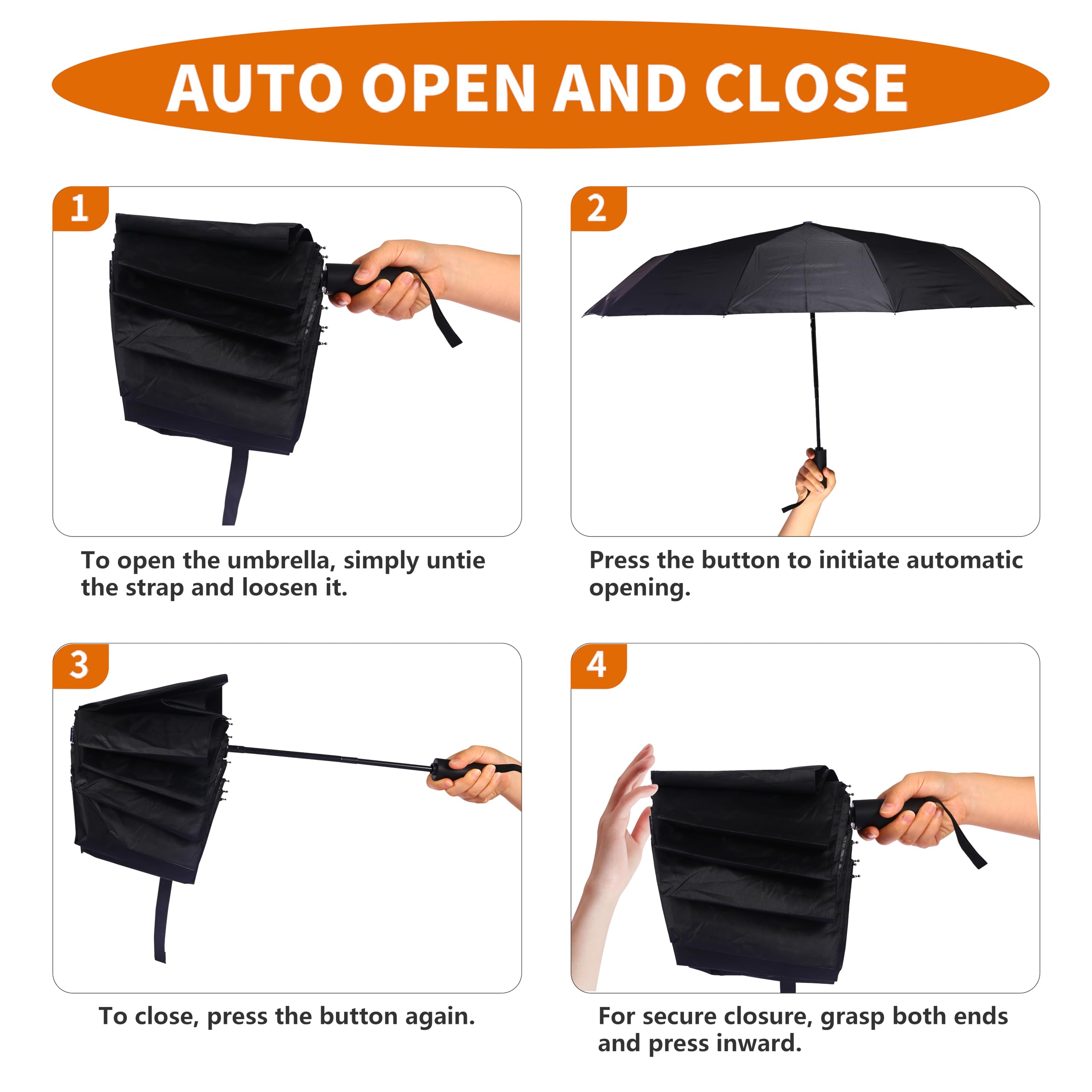 Bluinzi 46 Inch Compact Umbrellas for Rain - Travel Small Umbrella - Automatic Folding Umbrella - Windproof Portable Umbrella, Double 10-rib