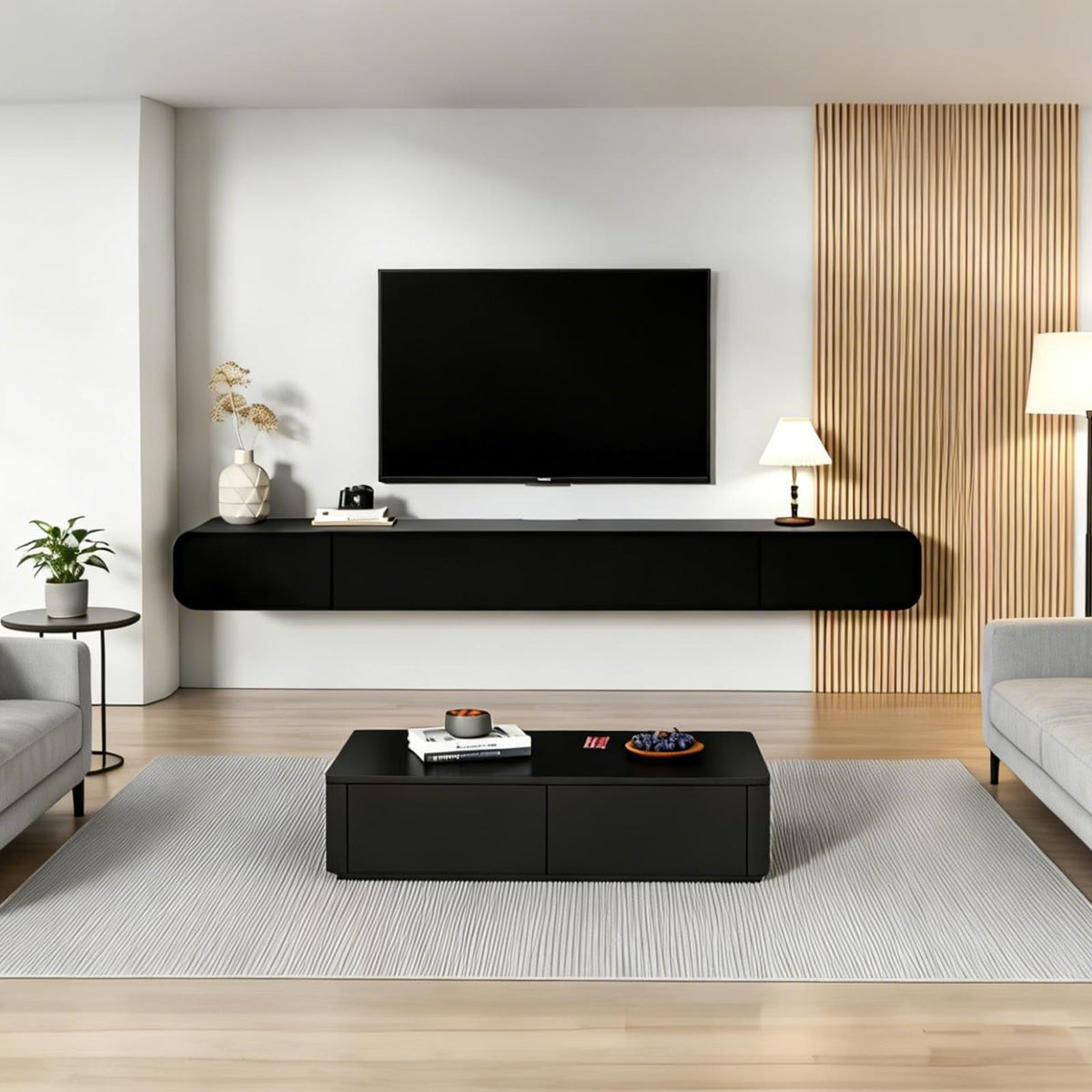 FPIGSHS Wall Mounted Media Console with 2 Drawers Solid Wood Floating TV Stand Hanging TV Shelf Entertainment Center TV Cabinet, for Home Office (A, 120cm/47.2in)