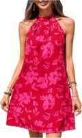 Floerns Women's Sleeveless Floral Print Sundress Halter Neck A Line Short Dress
