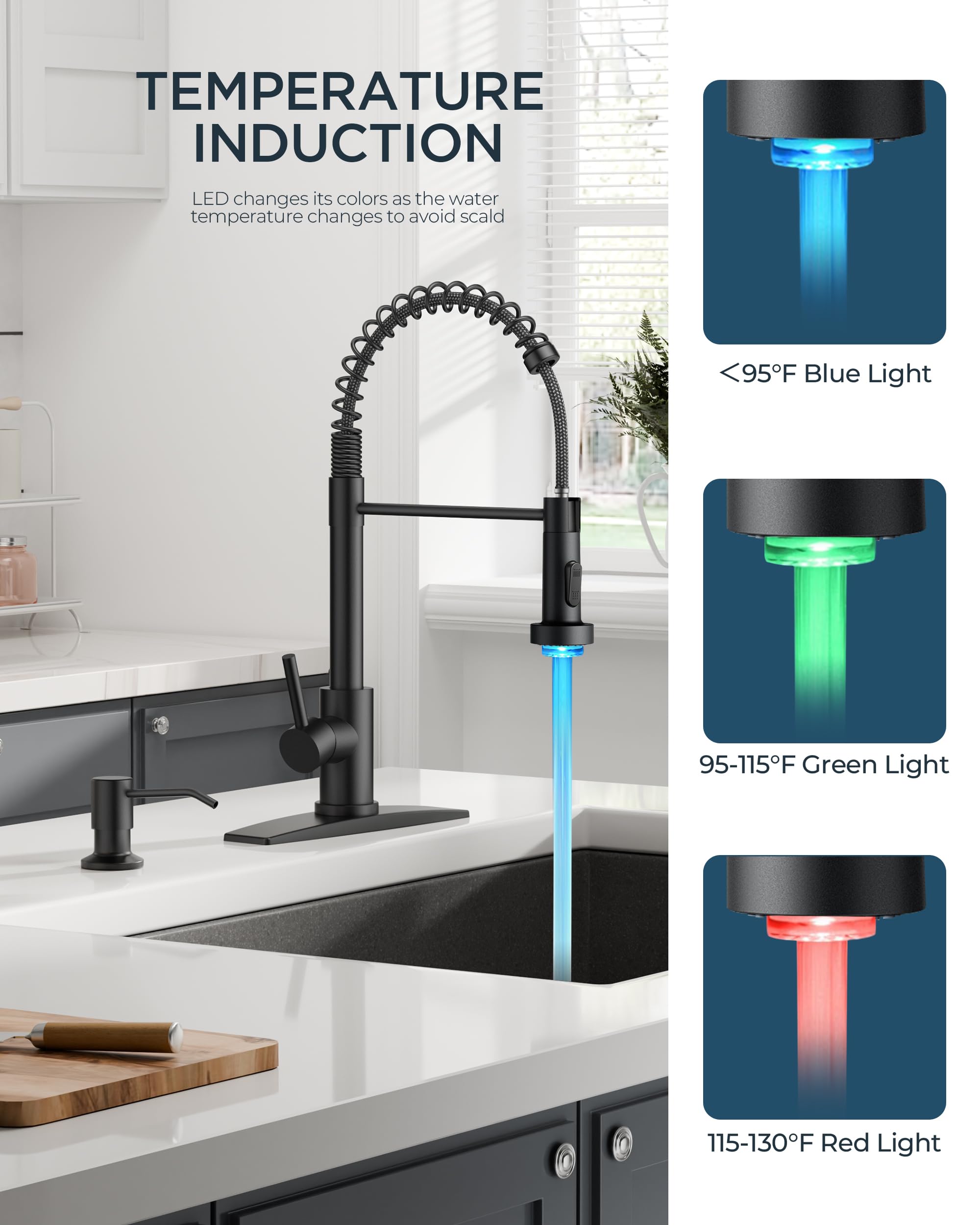 FORIOUS Kitchen Faucet with Soap Dispenser, Gold Stainless Steel Single Handle Modern Spring Commercial Sink Faucet with Pull Down Sprayer for Laundry & Utility Room RV Camp Bar Farmhouse